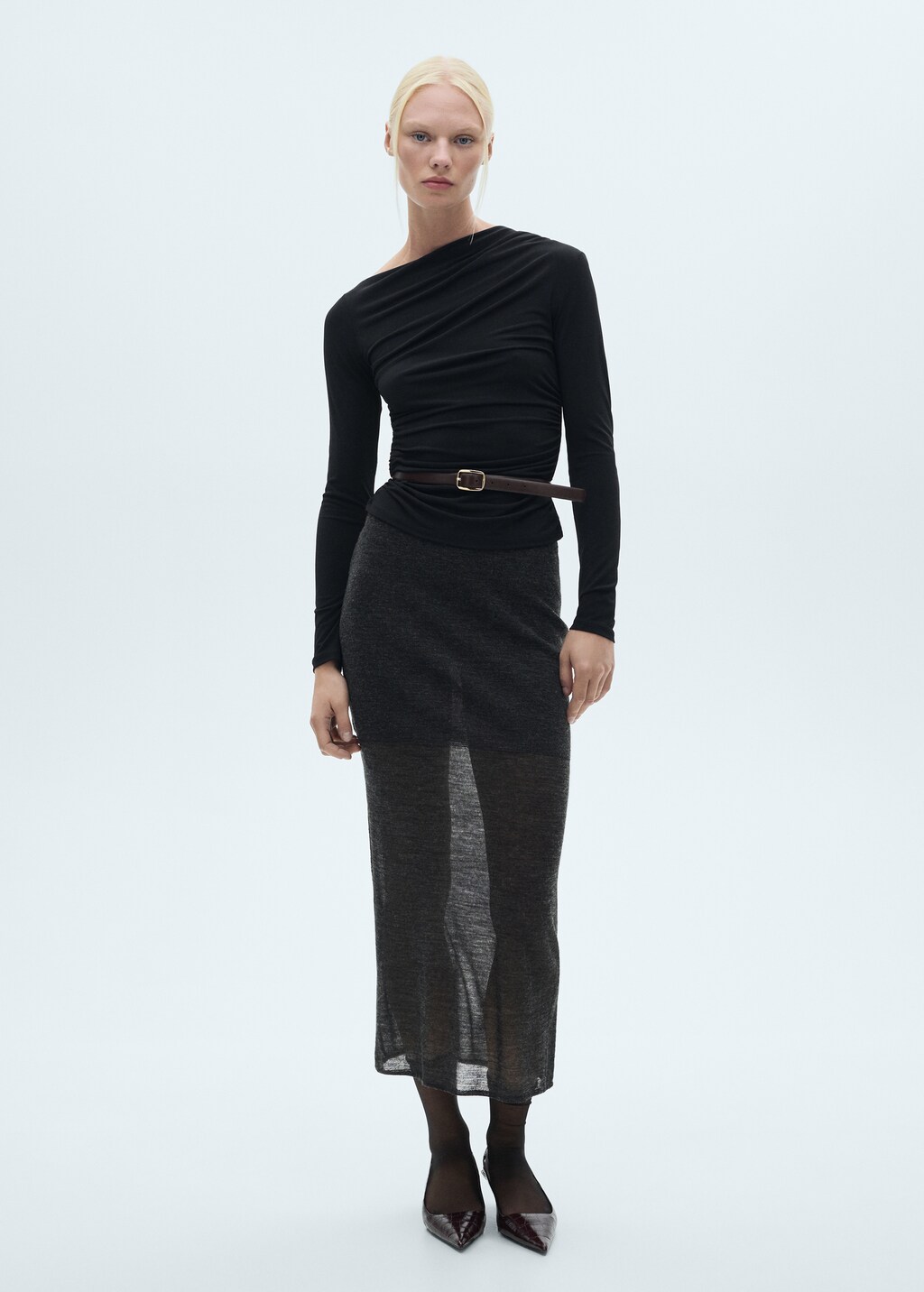 Asymmetrisch T shirt met plooien Dames MANGO Nederland