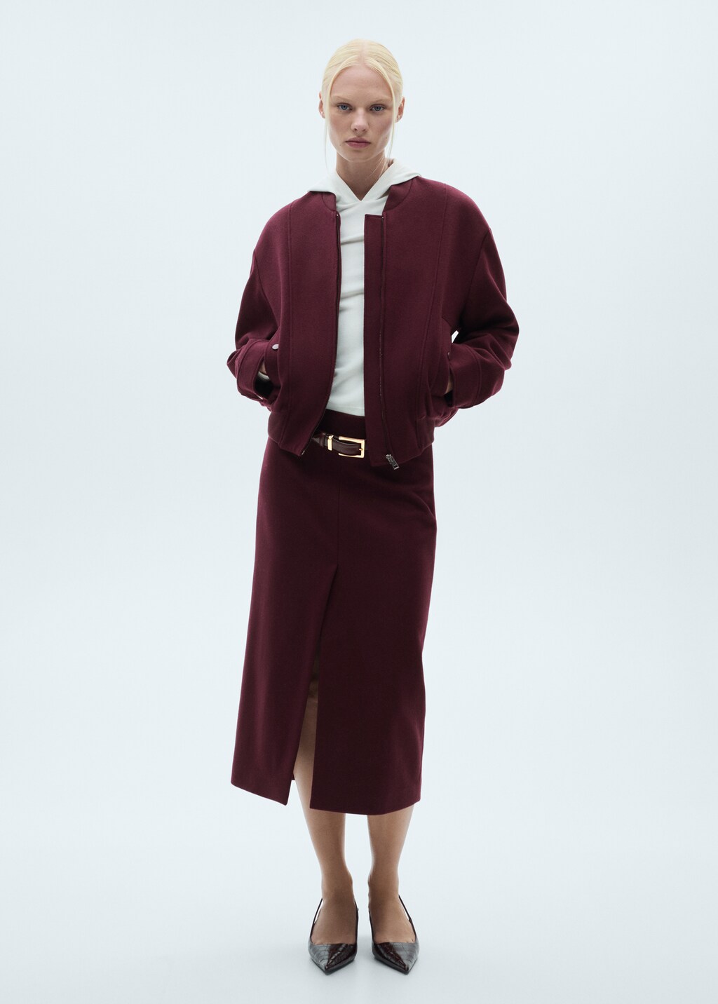 Mango Wool bomber jacket with pockets
