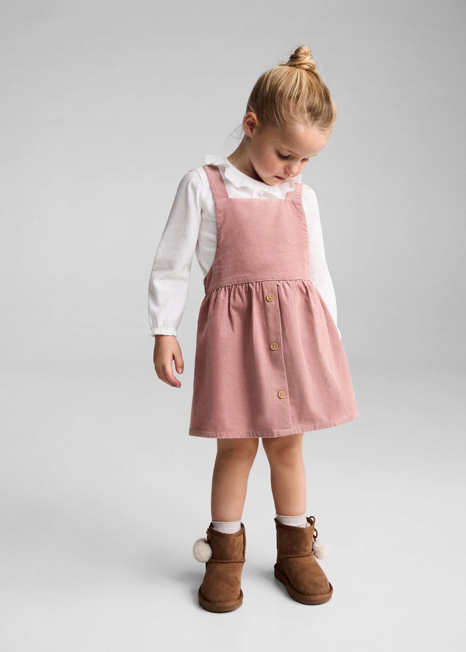 Buttoned micro-corduroy pinafore dress - General plane