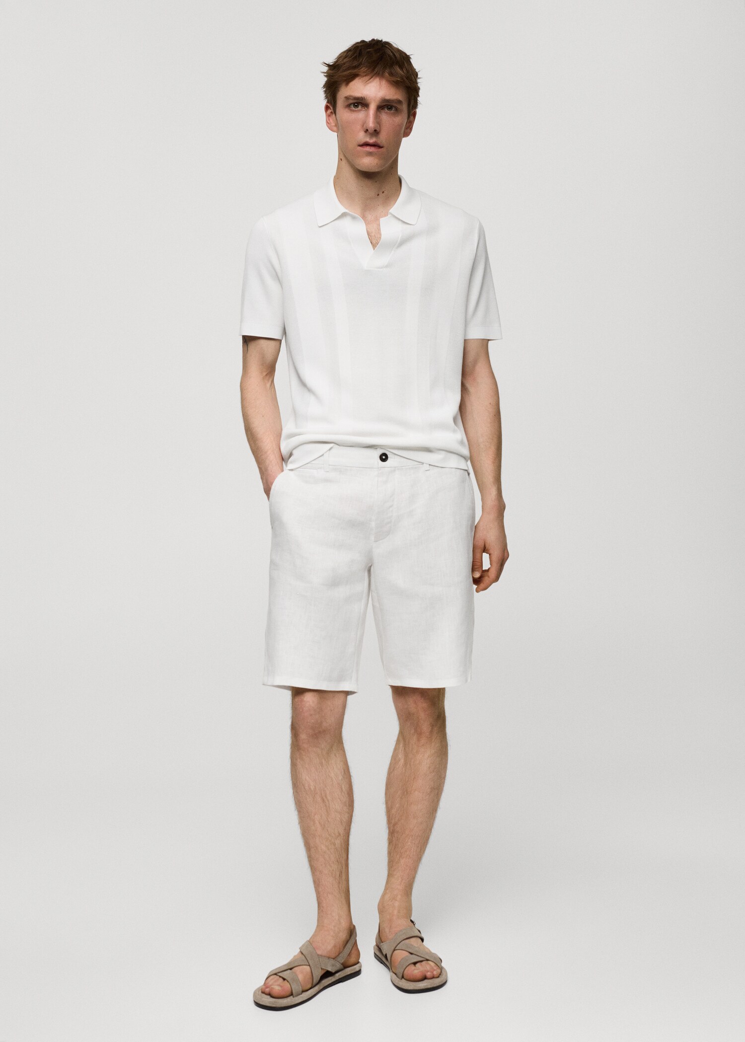 Slim-fit 100% linen bermuda shorts - General plane