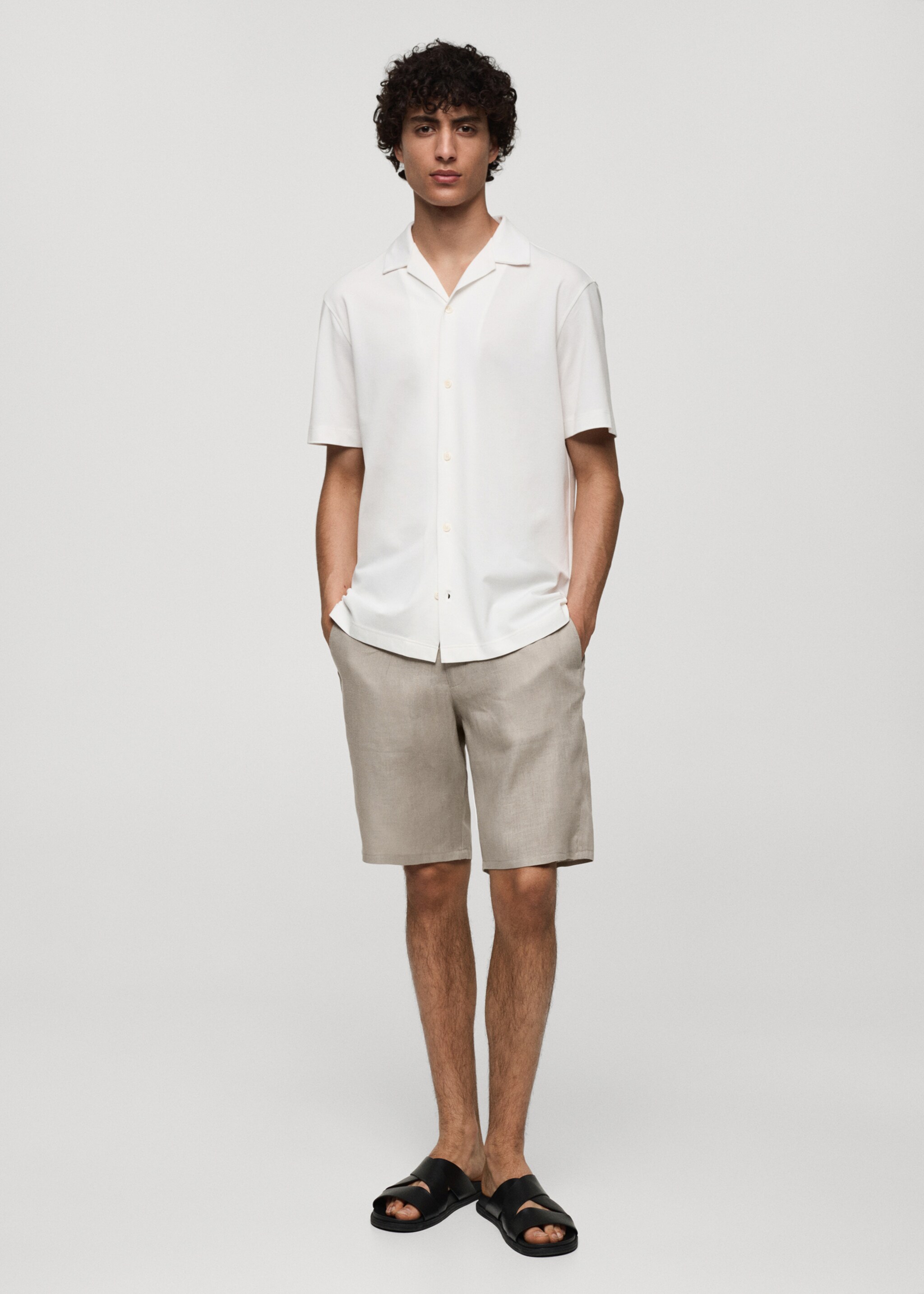 Slim-fit 100% linen bermuda shorts - General plane