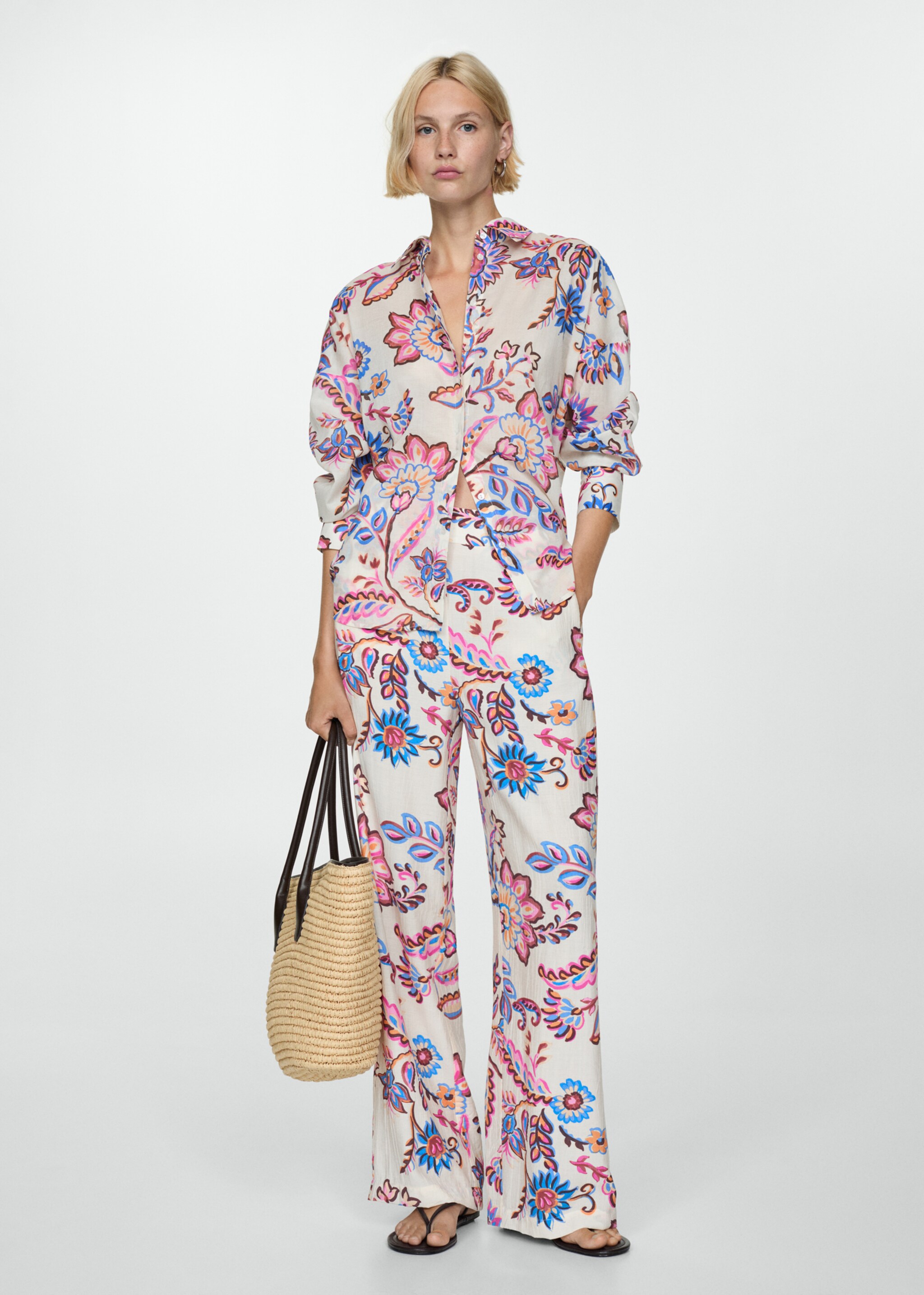 Floral print straight trousers - General plane