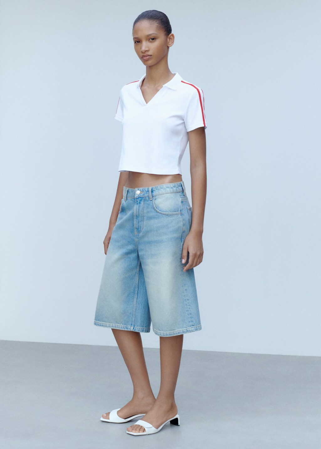 Mango Contrasting stripes cotton polo shirt