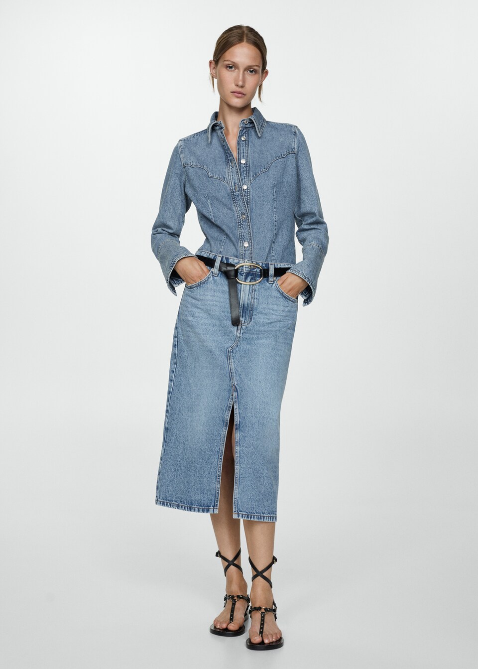 Mango Women's High waist Kangaroo Patch Pocket Cotton Jersey Midi Skirt