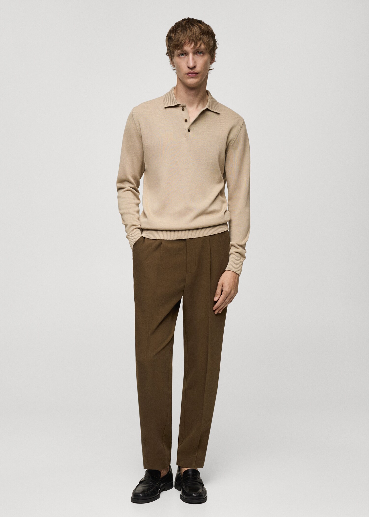 Long-sleeved cotton-knit polo sweater - General plane