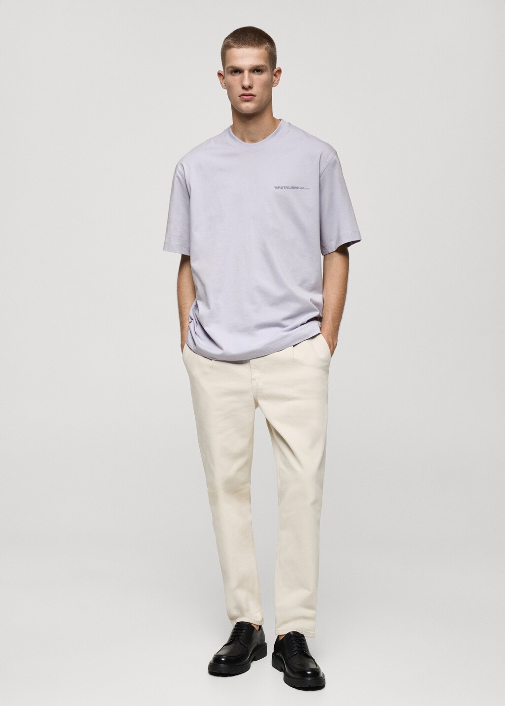 MANGO MAN 100 cotton t shirt text lilac XL Man