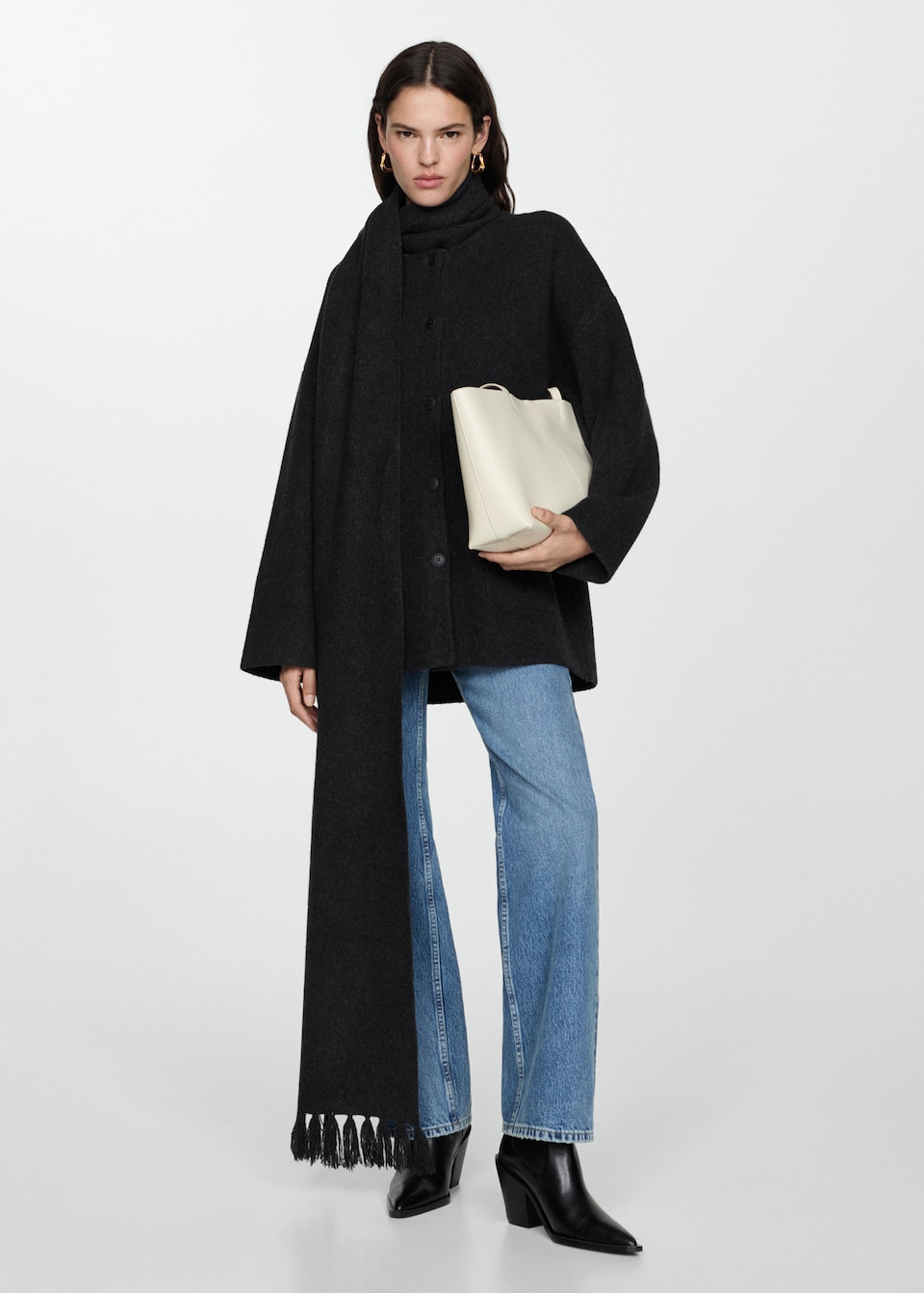 Mango black Detachable knitted scarf coat