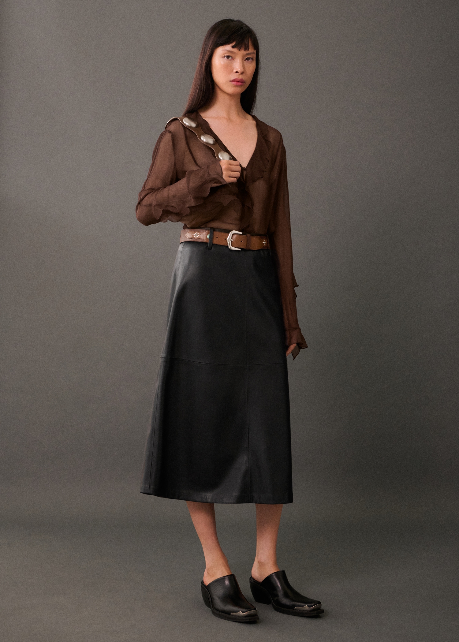 Leather-effect midi-skirt - Main Image