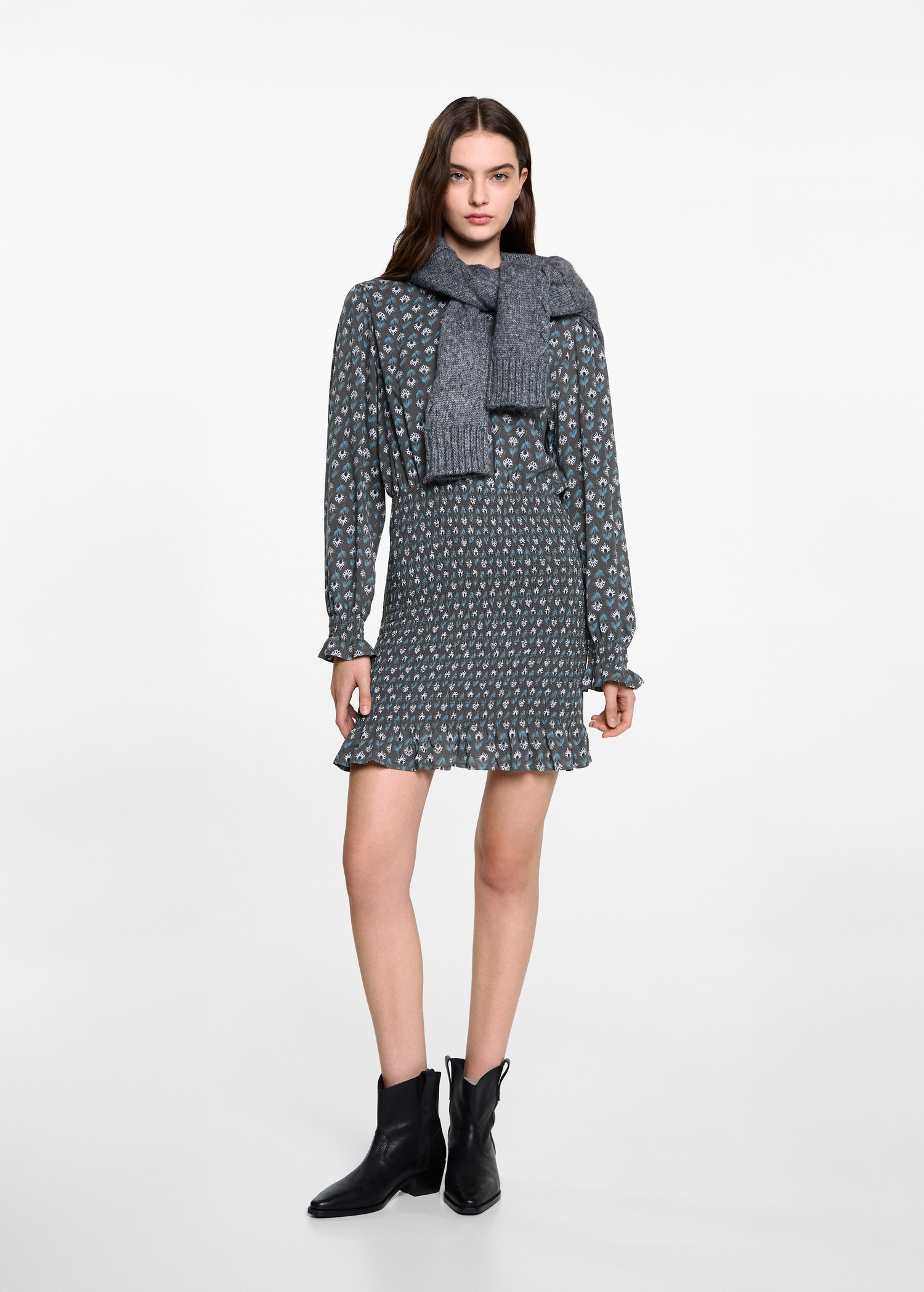 Vestido estampado detalle fruncido - Plano general