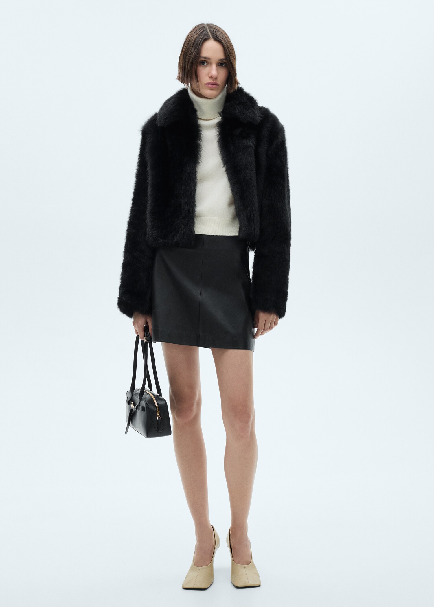Cropped fur leather coat - General plane