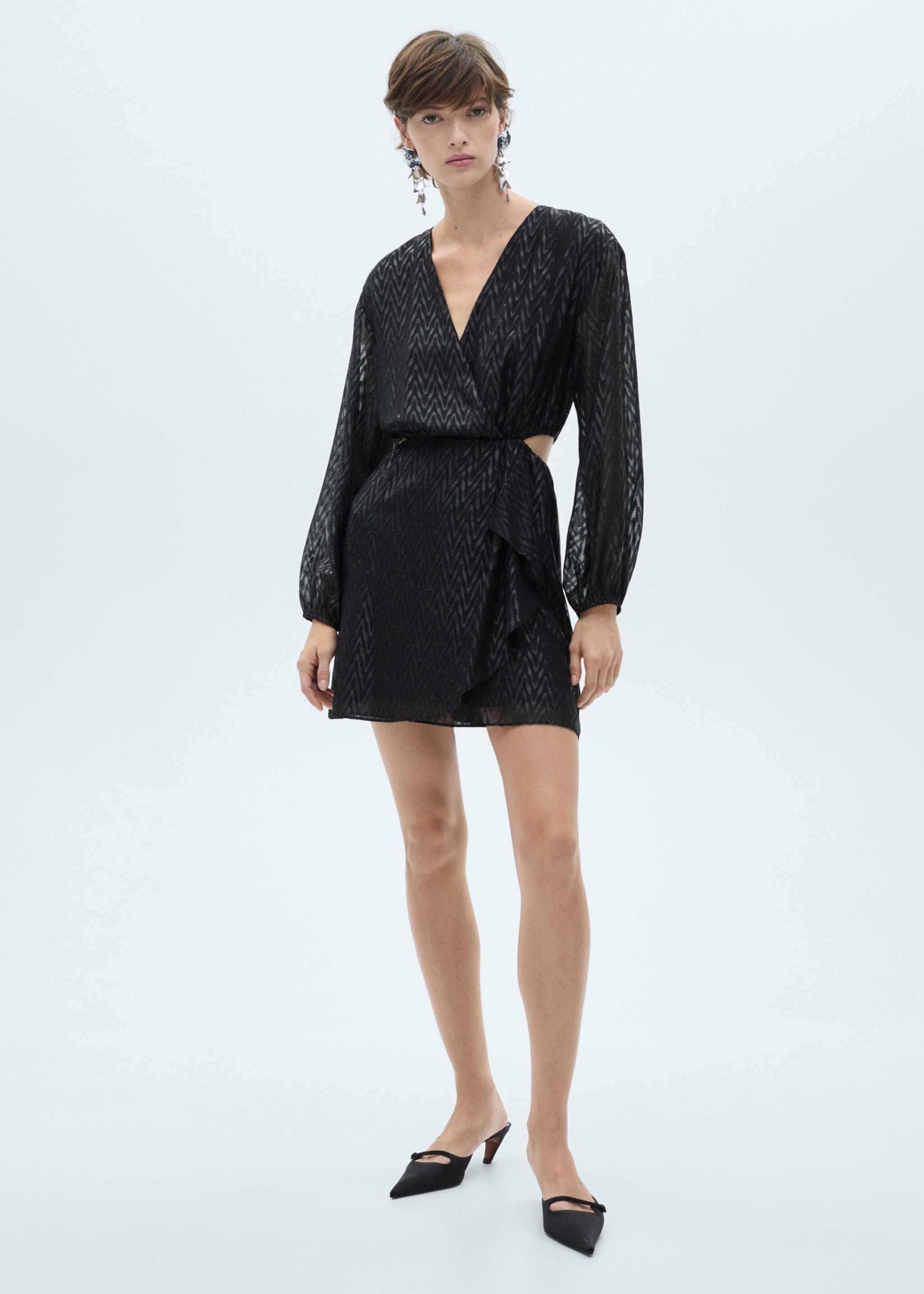 Wrap dress with side slits - General plane, Black. Ref: 77099065-00.