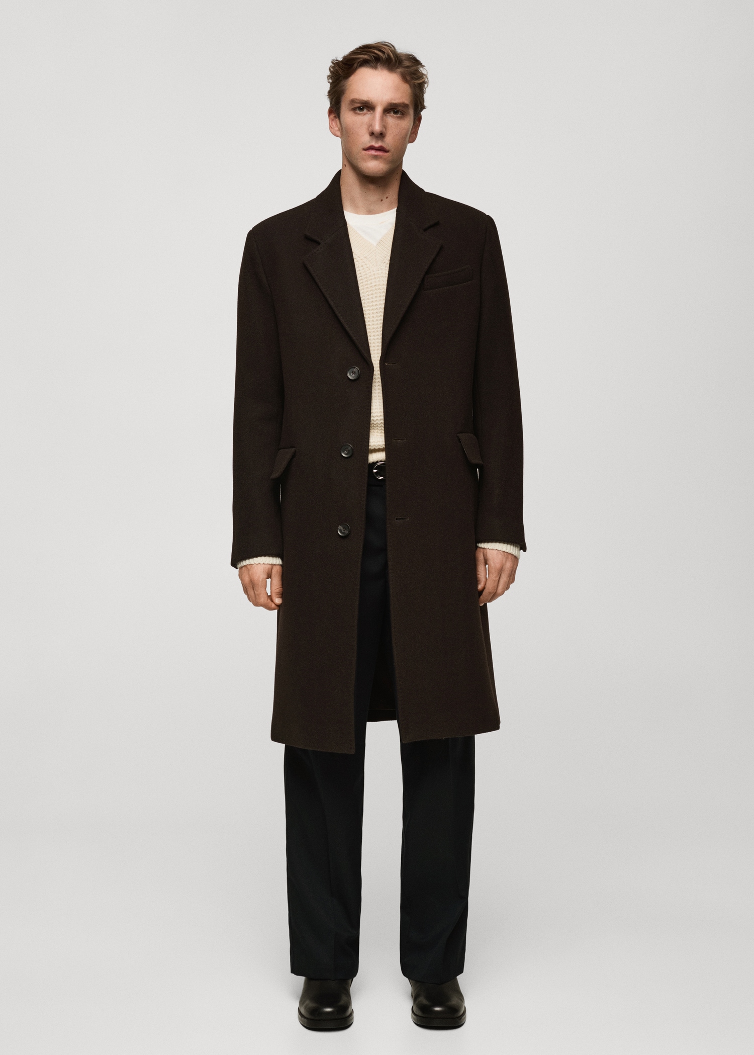 Relaxed-fit long wool coat