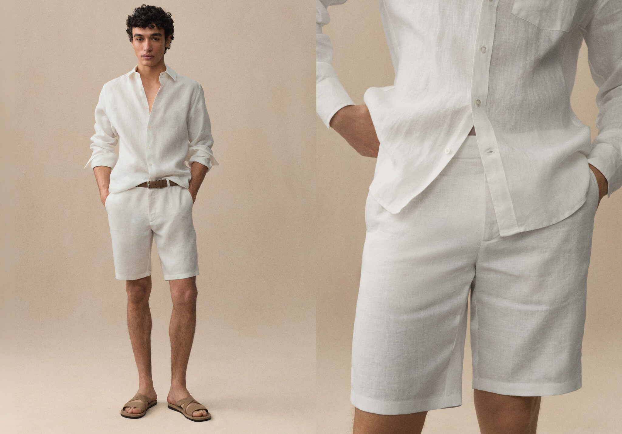 Bermuda slim-fit 100 % lin - Plan panoramique