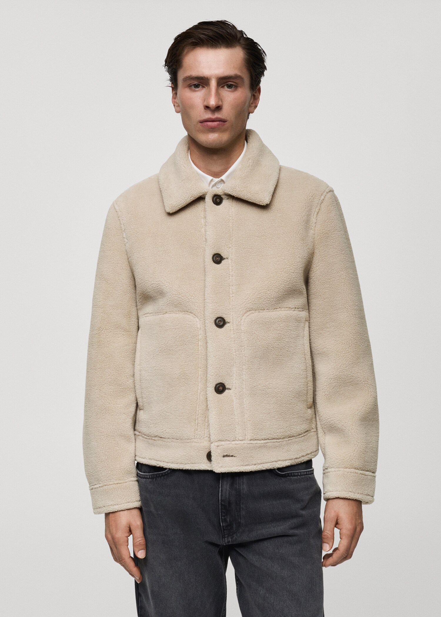 Shearling Jacket Mango Ecru Jacket Regular Fit Sheepskin Jacket