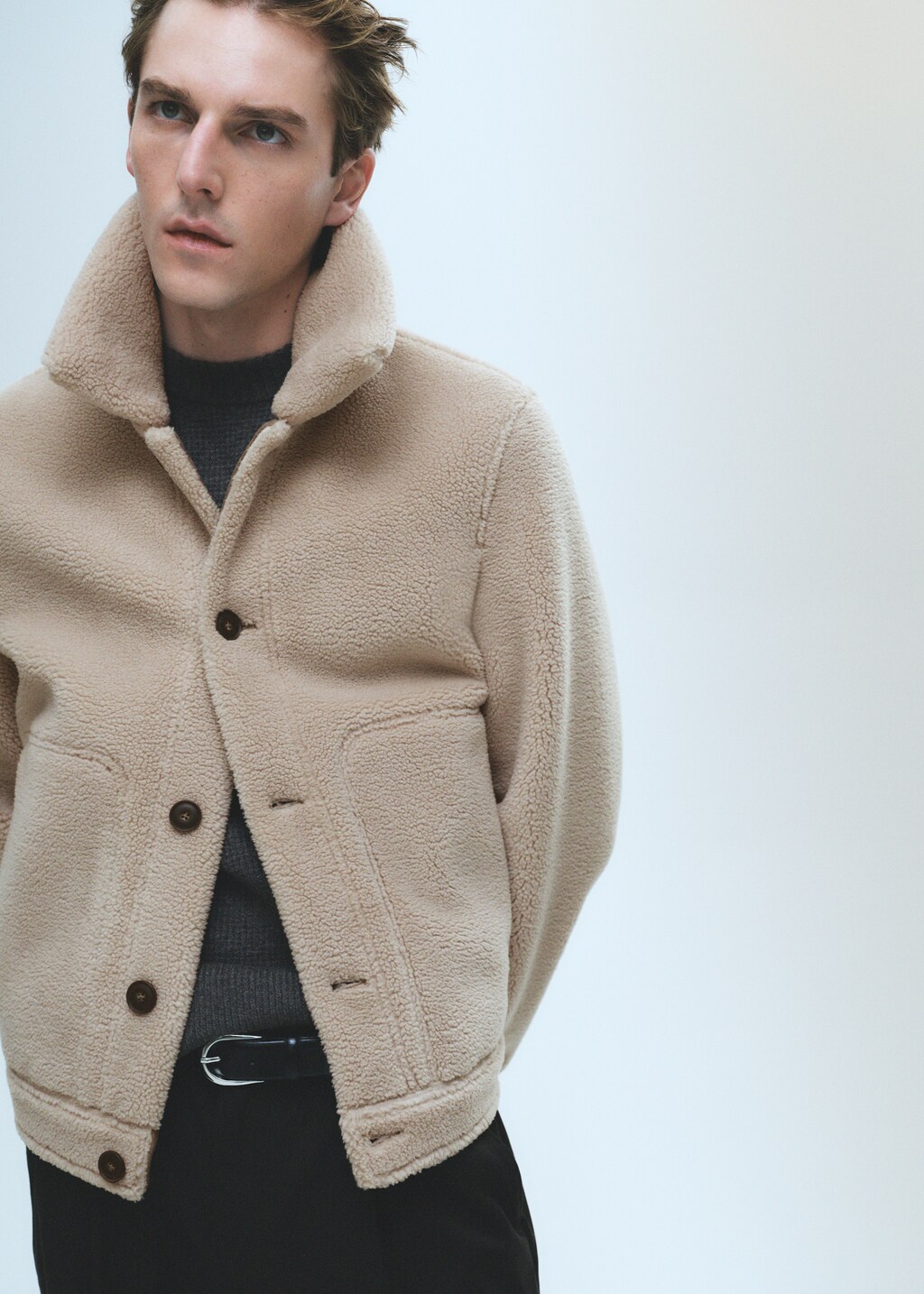 Regular-fit fleece jacket with buttons 
