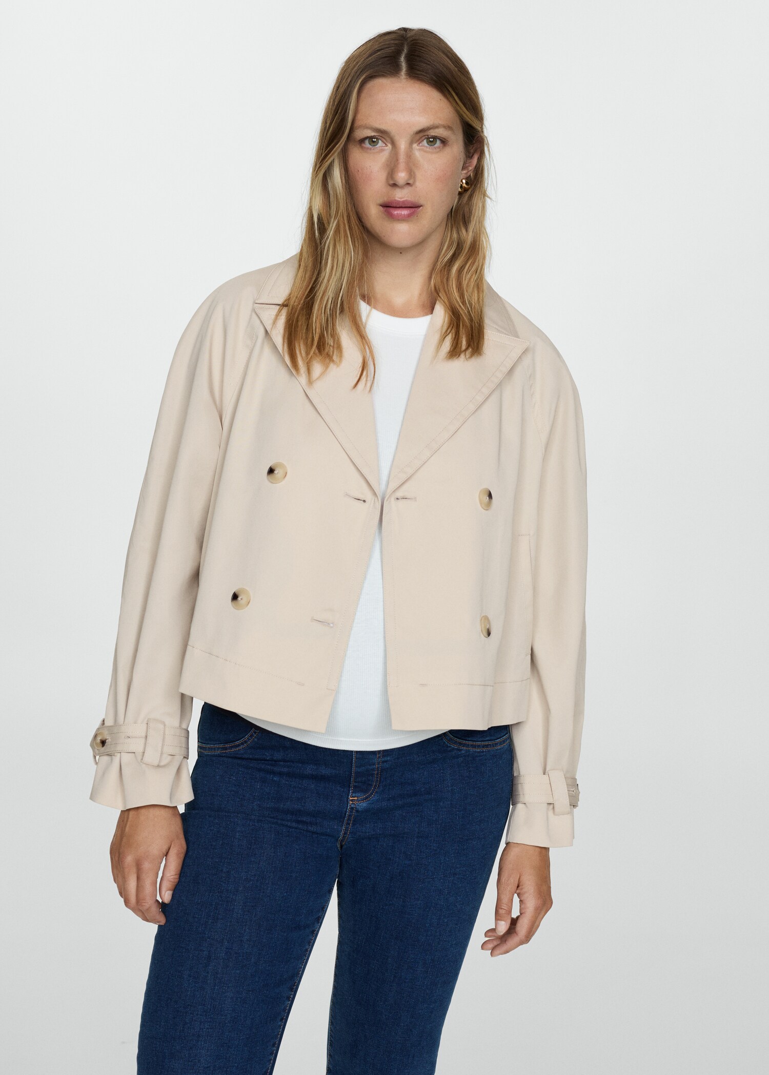 Double-breasted cropped trench coat - Medium plane