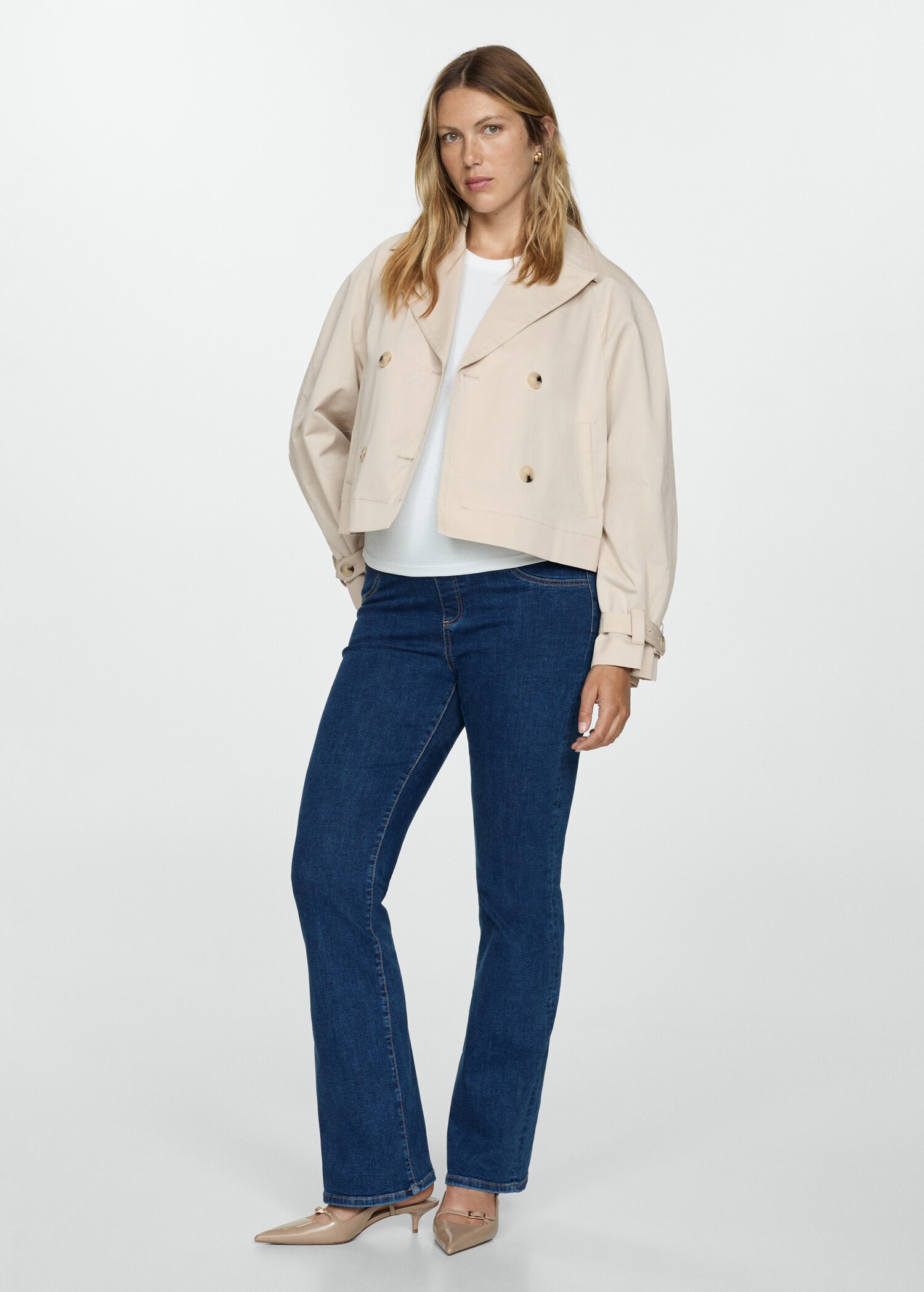 Double-breasted cropped trenchcoat - Overzichtstekening