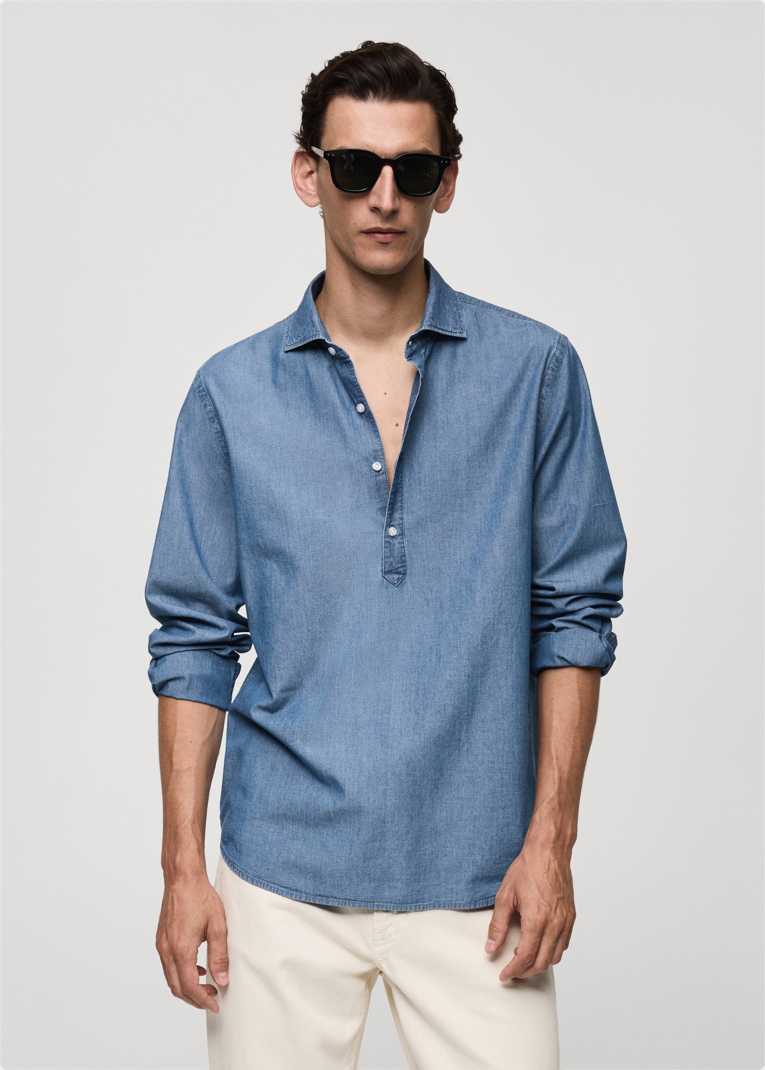 100% cotton chambray polo shirt - Medium plane