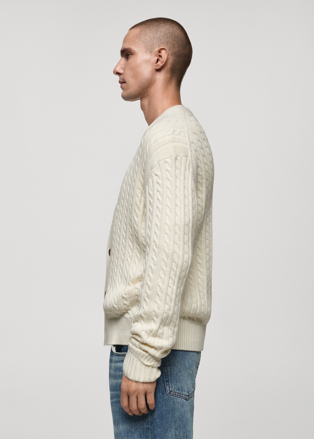 Chunky-knit cotton-blend braided cardigan with buttons