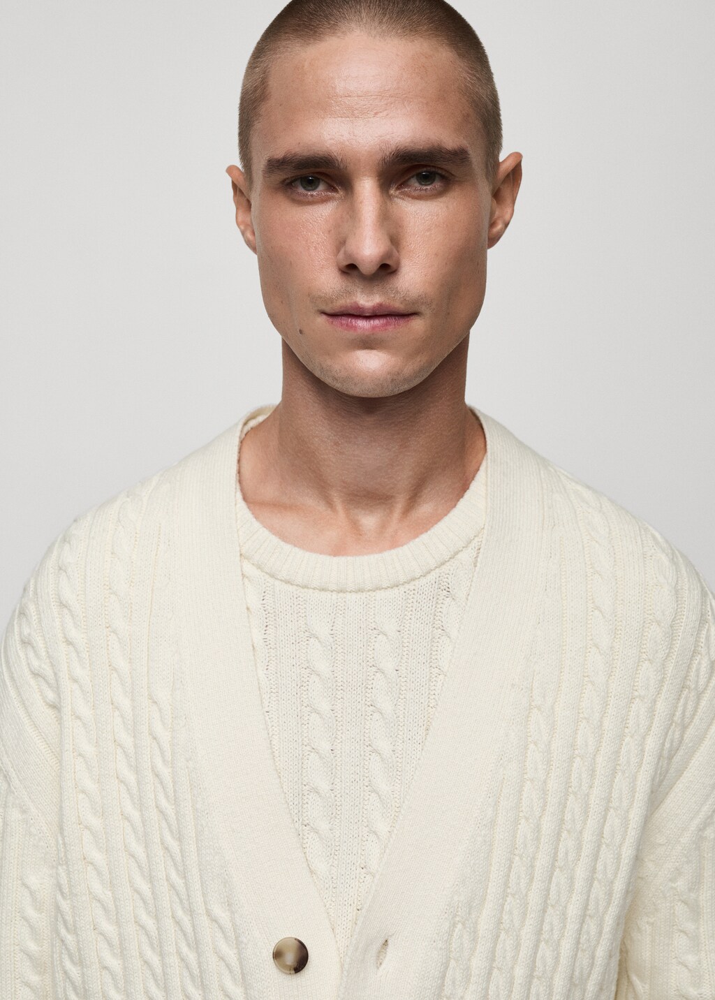 Chunky-knit cotton-blend braided cardigan with buttons