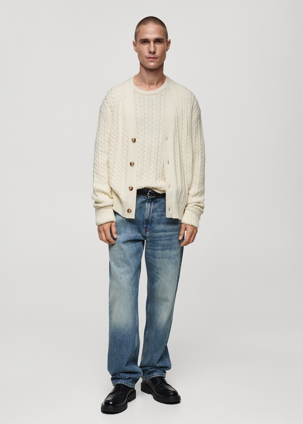 Chunky-knit cotton-blend braided cardigan with buttons