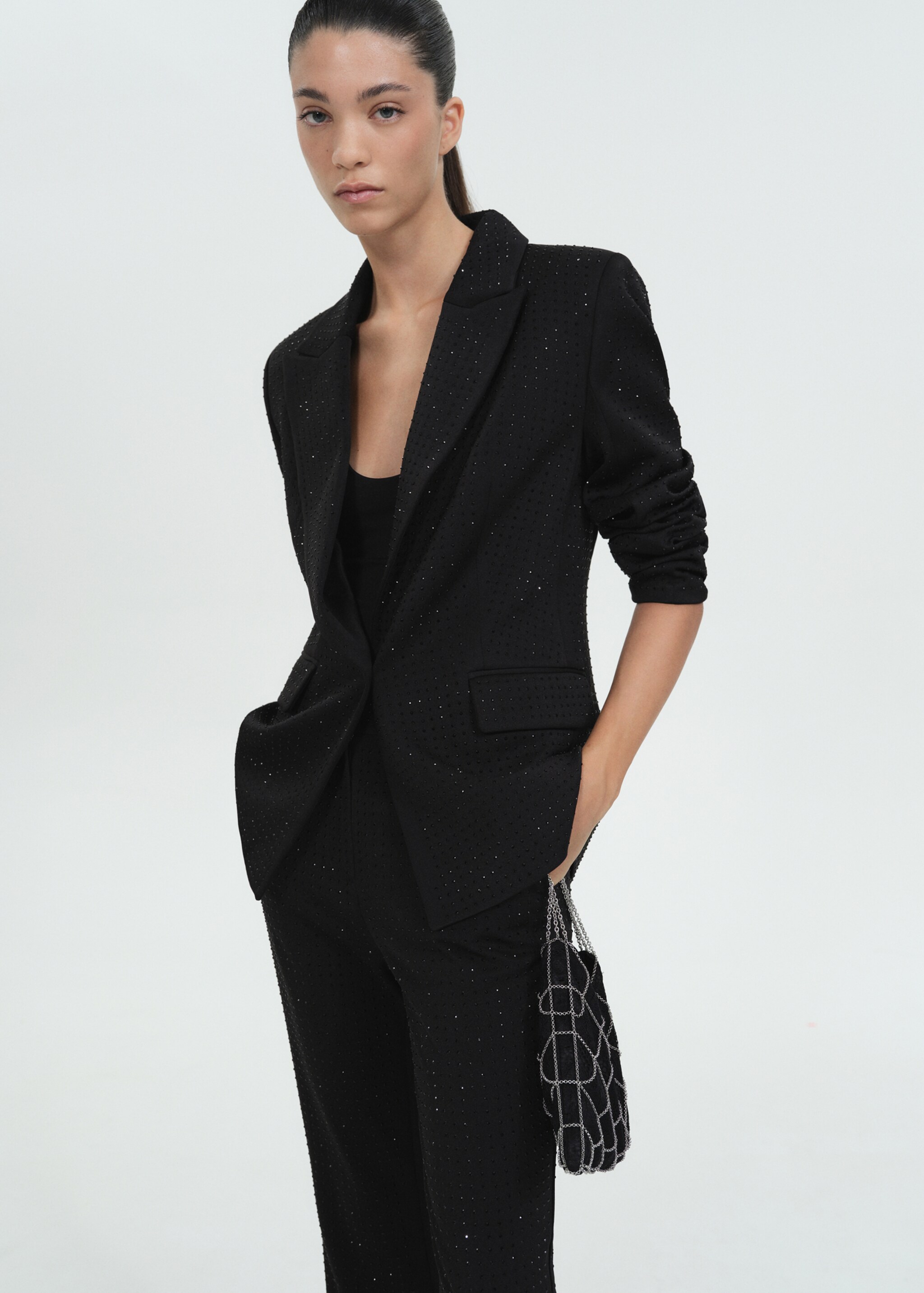 Strass taşlı blazer ceket - Orta plan, Siyah. Ref: 77069234-01.