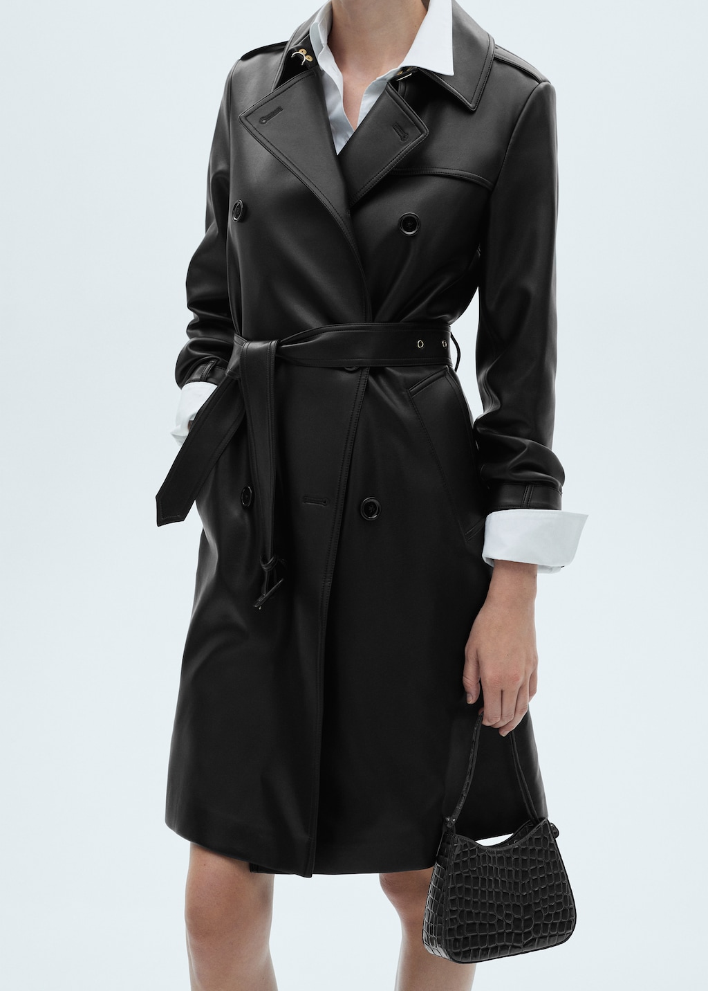 Mango Trenchcoat mit Leder-Effekt