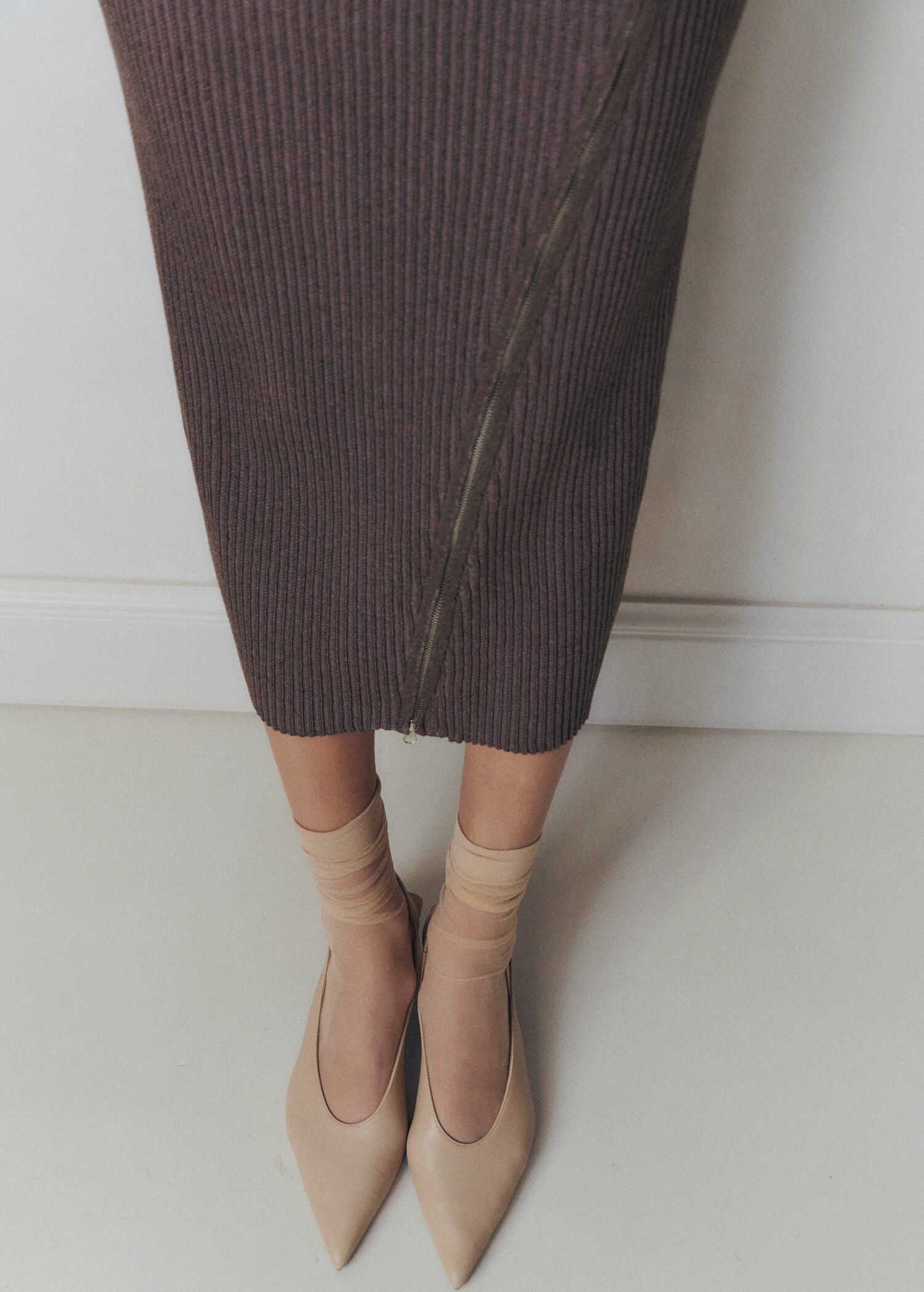Ribbed lapel collar dress - Medium plane