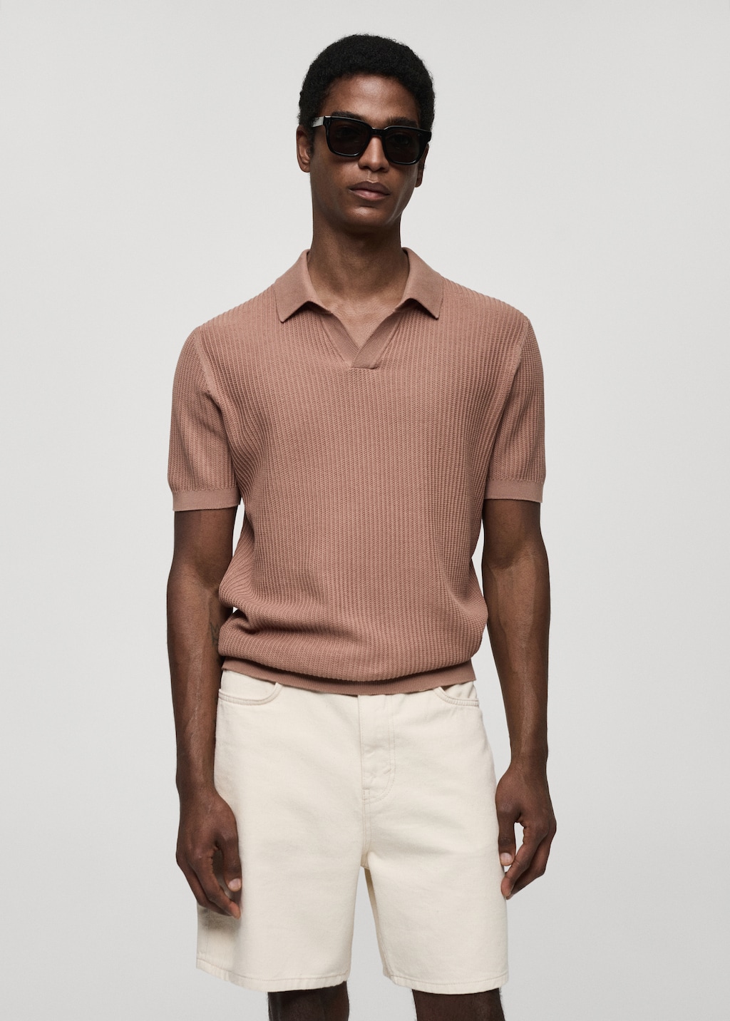 Mango Geripptes Strick-Poloshirt aus Baumwolle