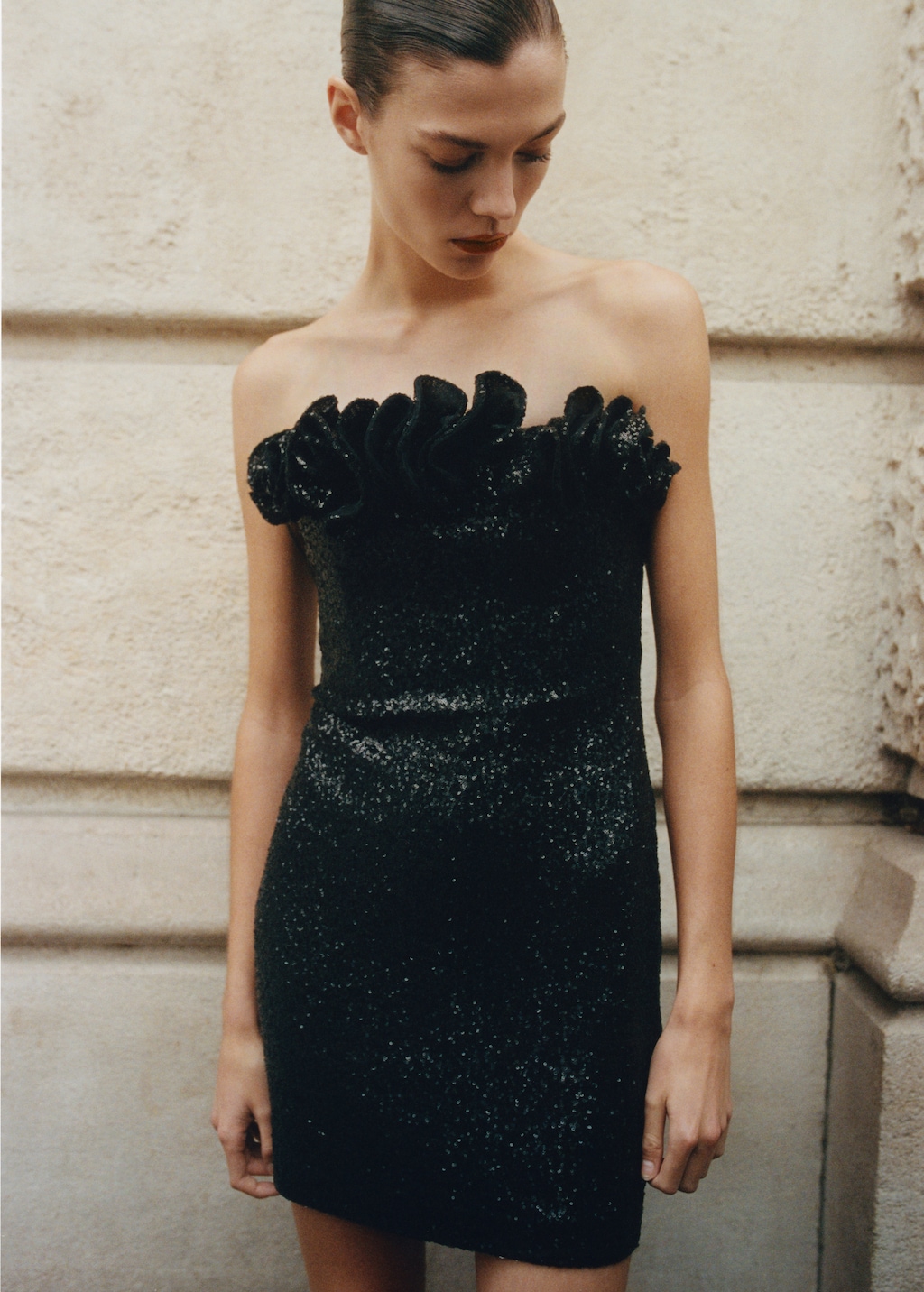 Mango Sequin embellishment ruffle dress