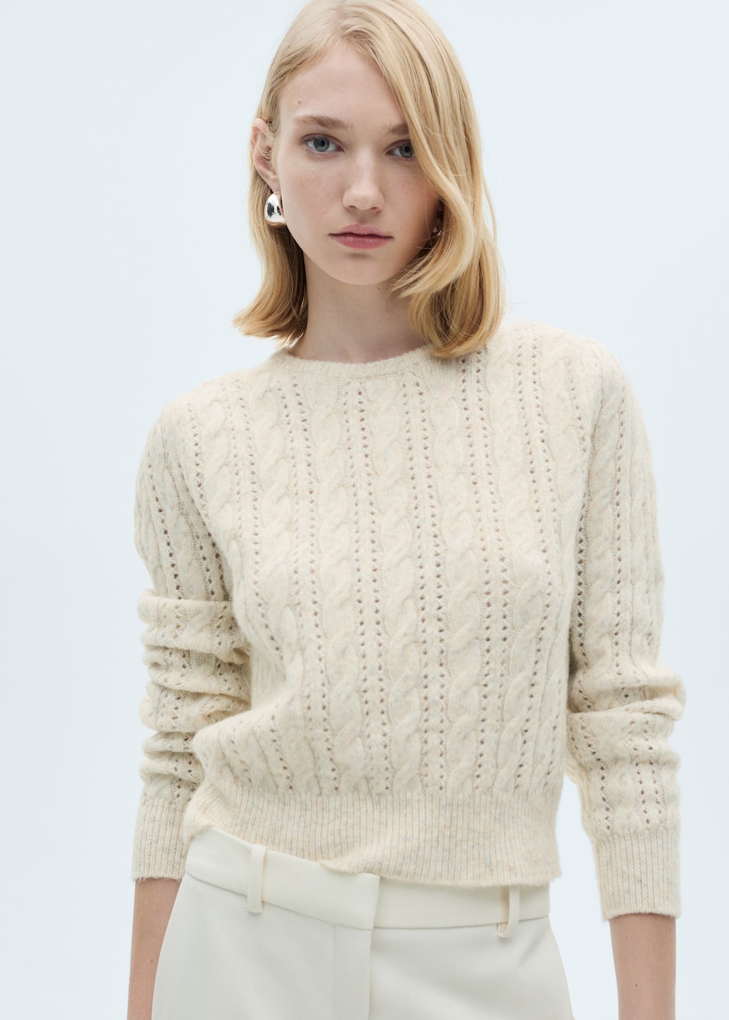 Braided sweater with lace accents