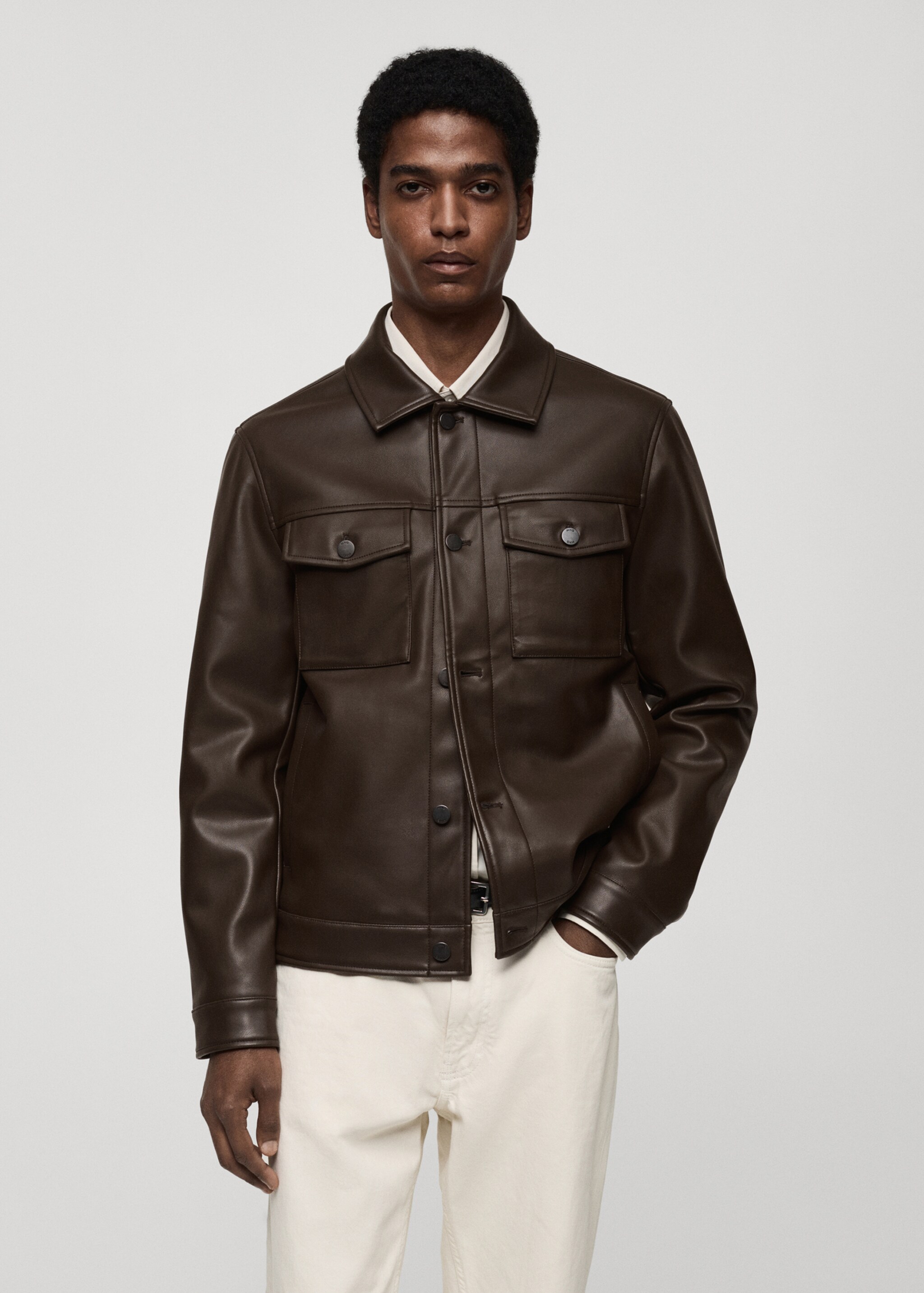 Leather-effect jacket with pockets - Medium plane