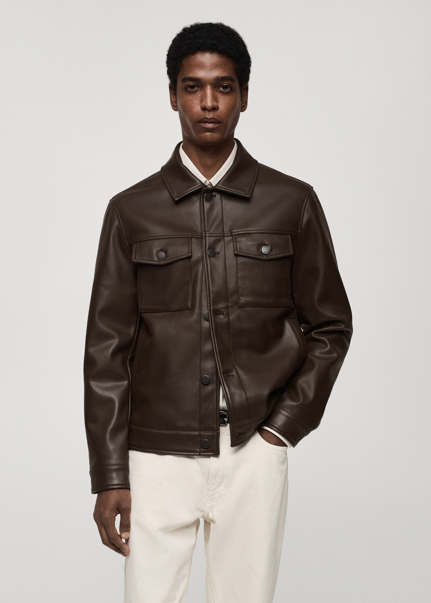 Leather-effect jacket with pockets - Medium plane