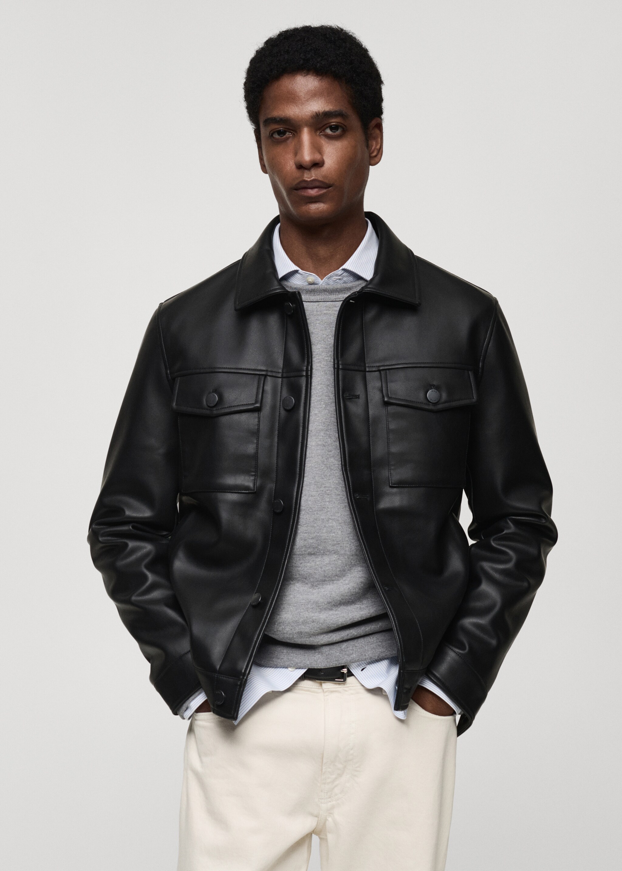 Leather-effect jacket with pockets - Medium plane