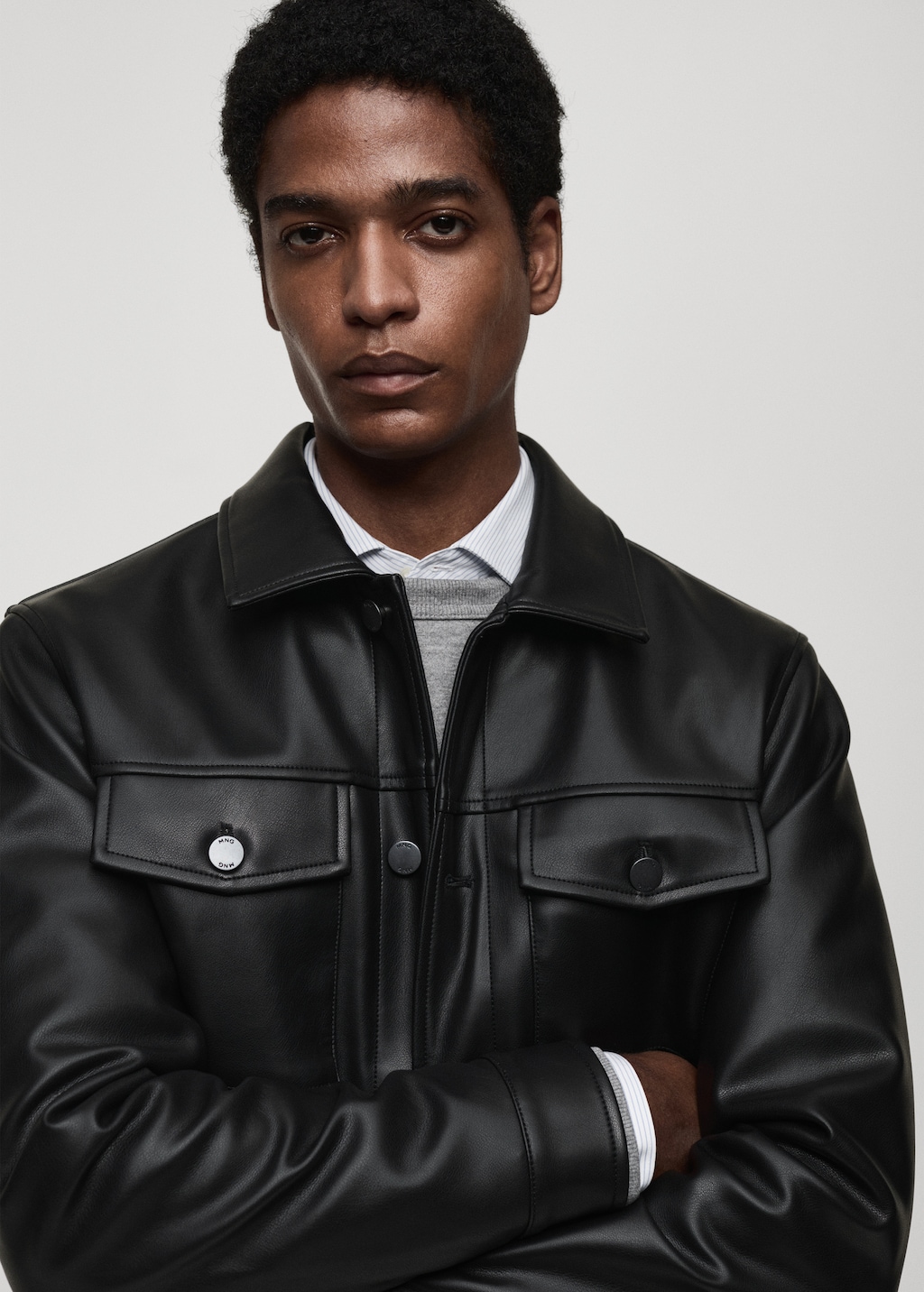 Leather-effect jacket with pockets - Men | MANGO Aruba Leather-effect jacket with pockets - Men | MANGO Aruba