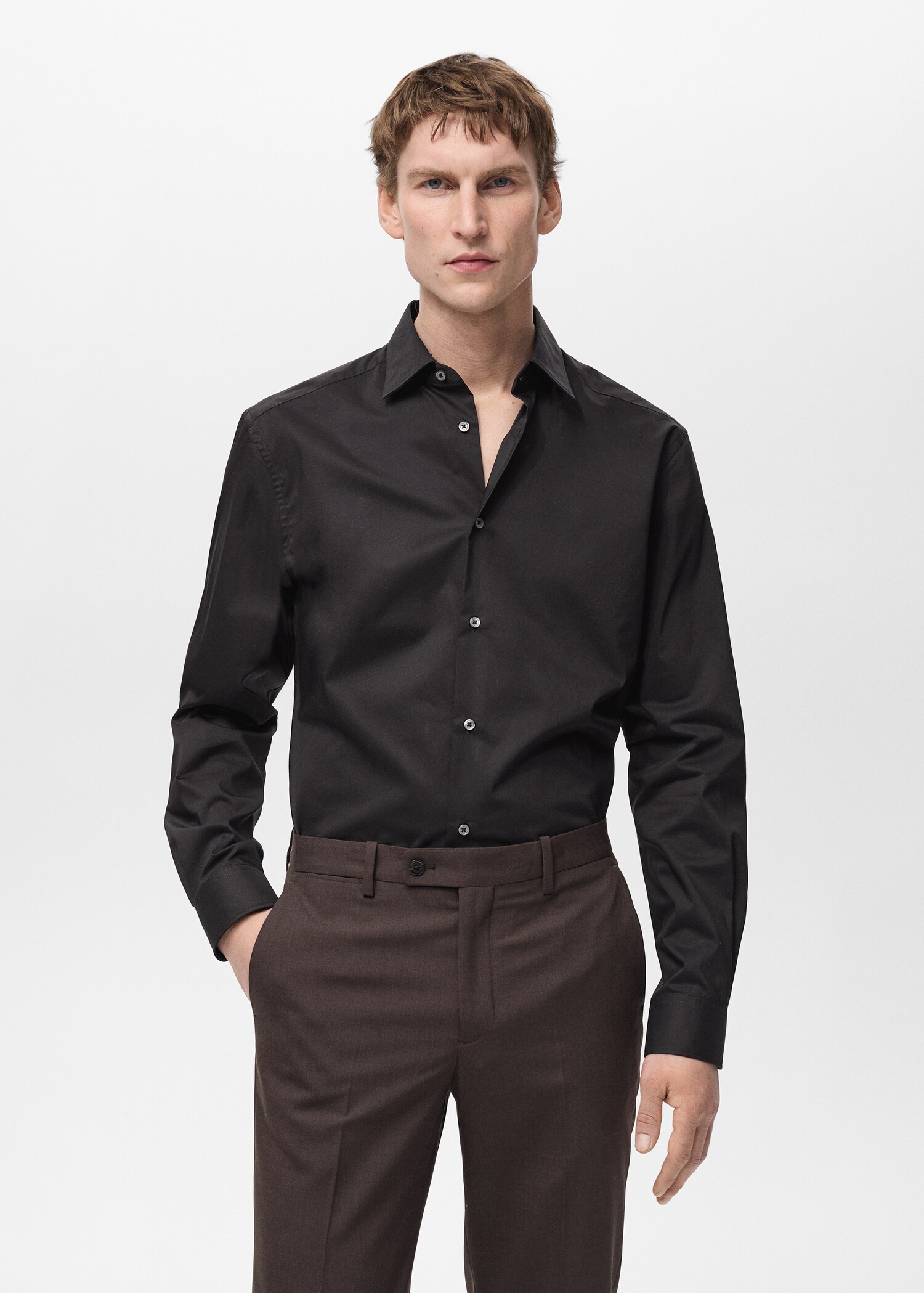 Camisa regular fit algodón stretch - Plano medio