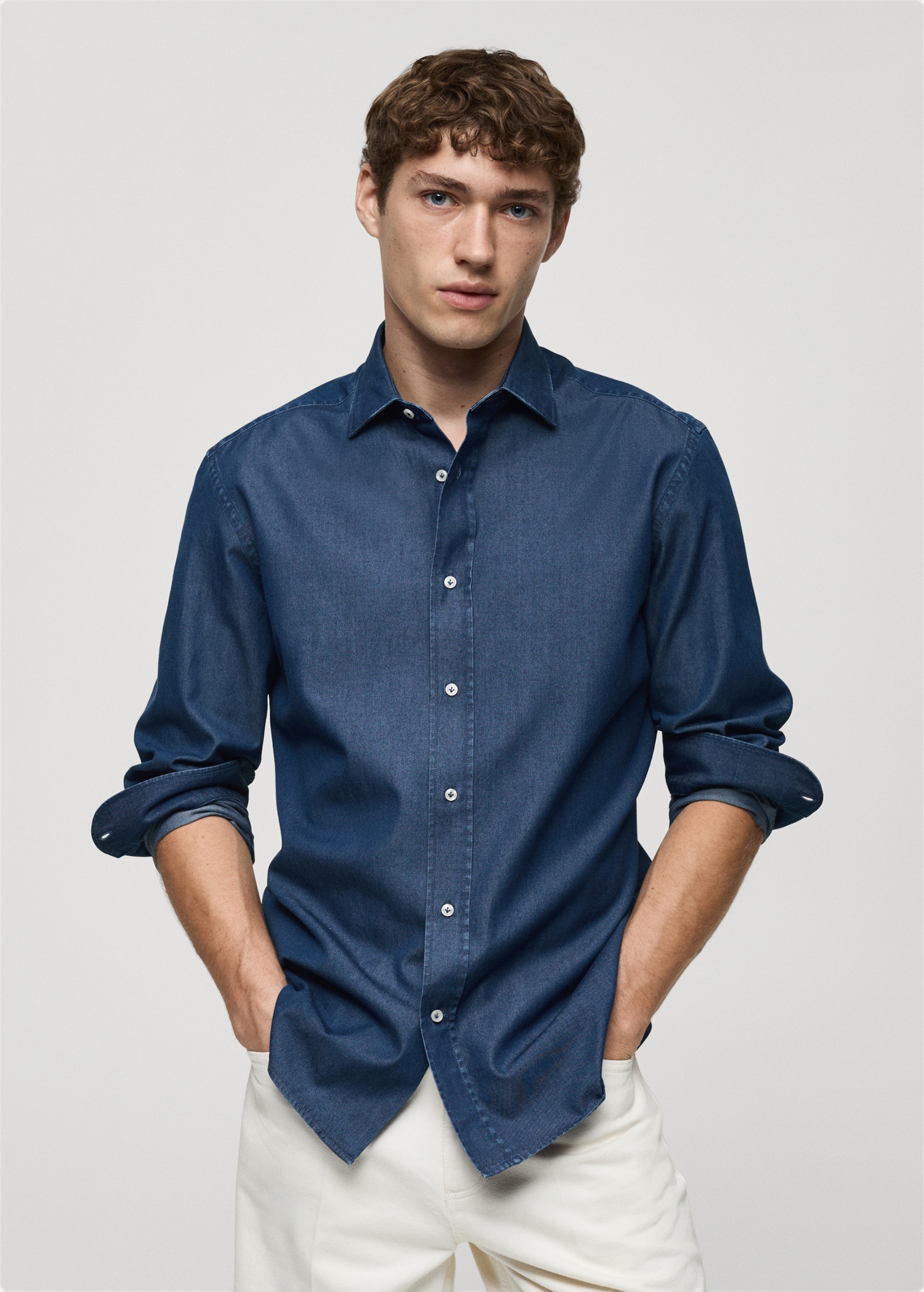 Slim fit cotton chambray shirt - Medium plane