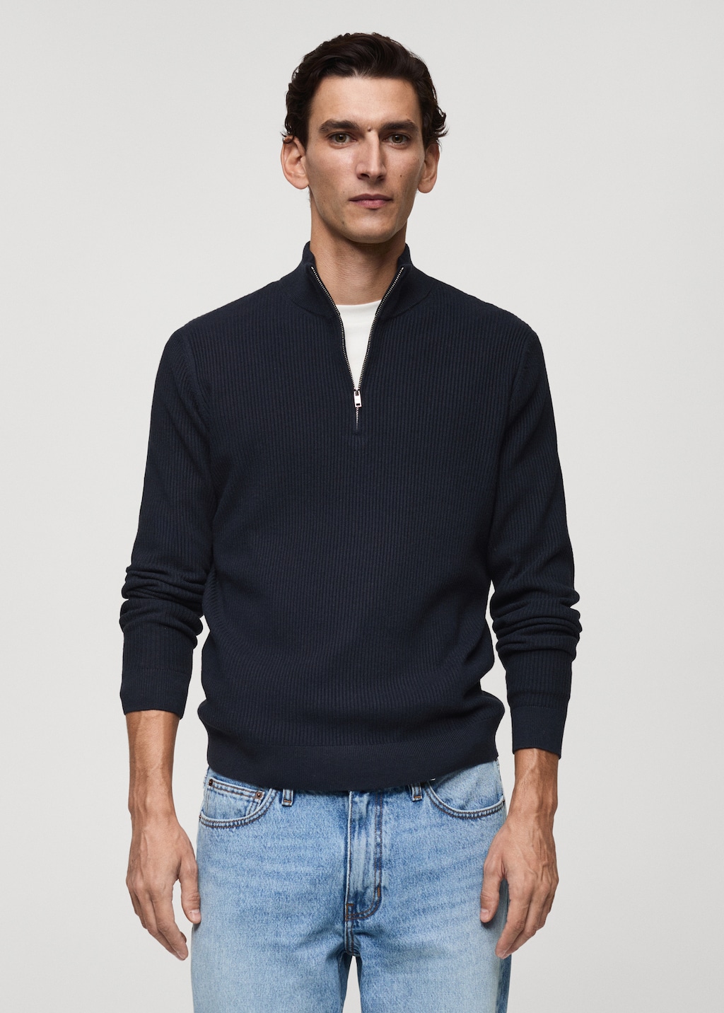 Ribbed sweater with zip neck - Men | MANGO USA Ribbed sweater with zip neck - Men | MANGO USA