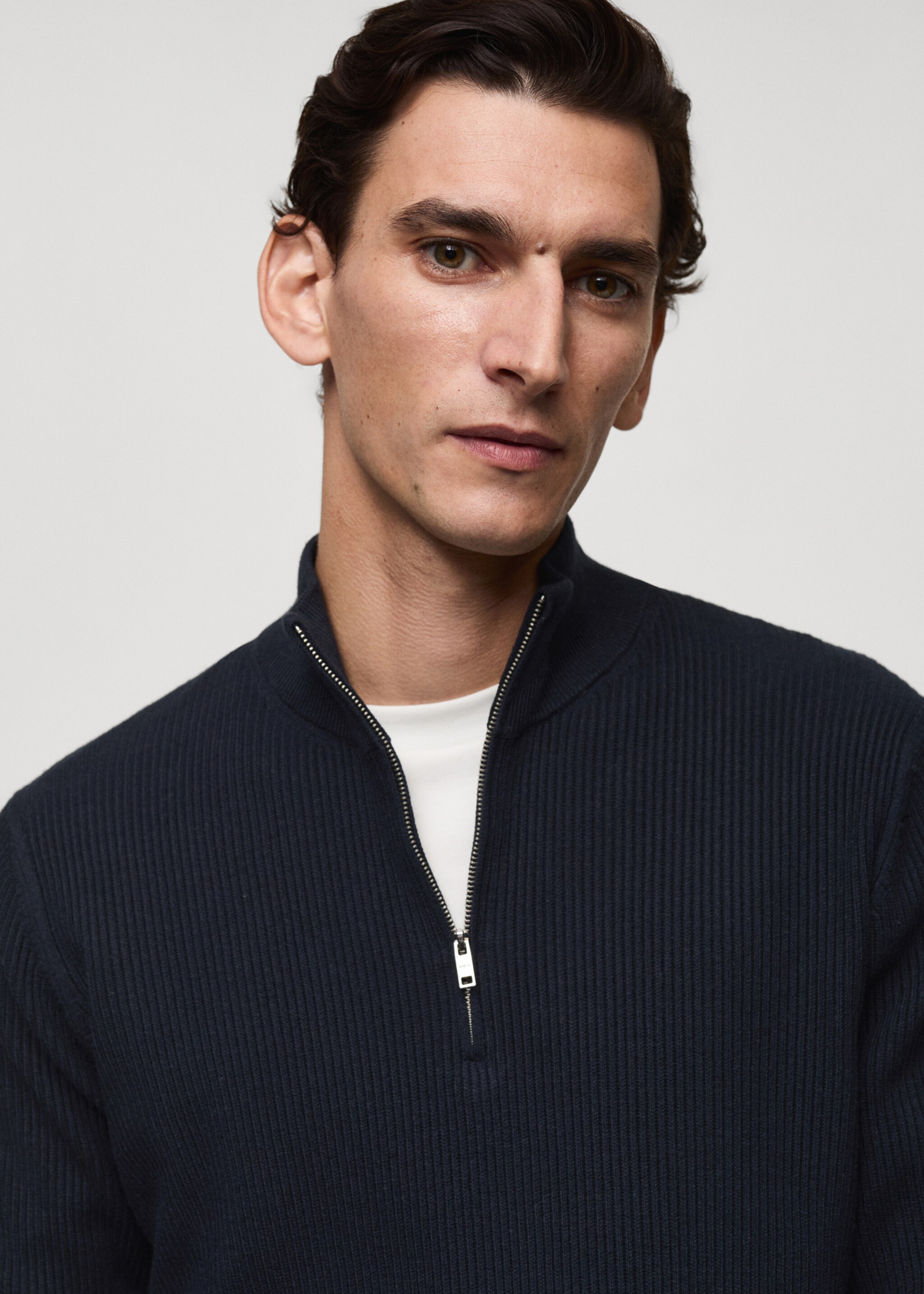 Ribbed sweater with zip neck - Details of the article 1