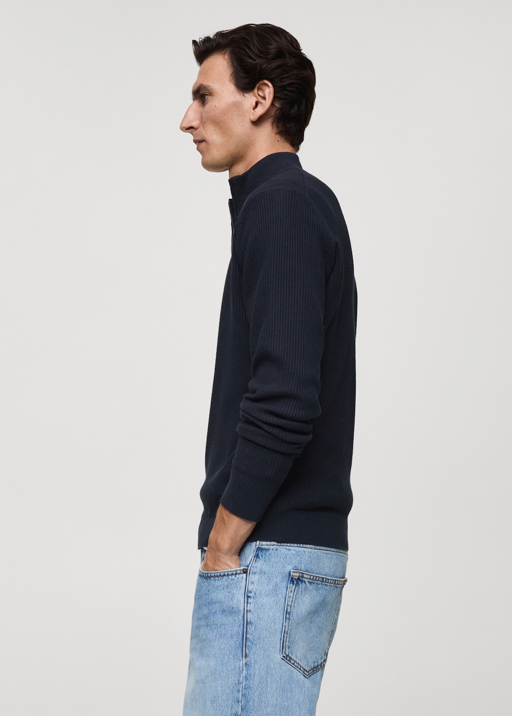 Ribbed sweater with zip neck - Men | MANGO USA Ribbed sweater with zip neck - Men | MANGO USA