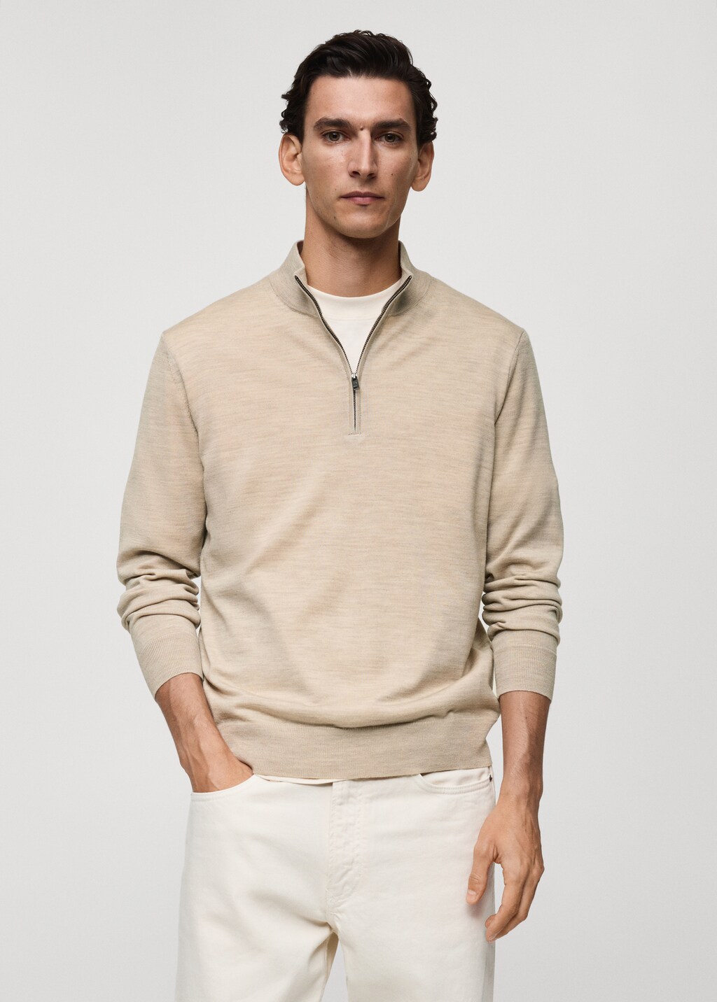 100 wool sweater with zip up perkins neck MANGO