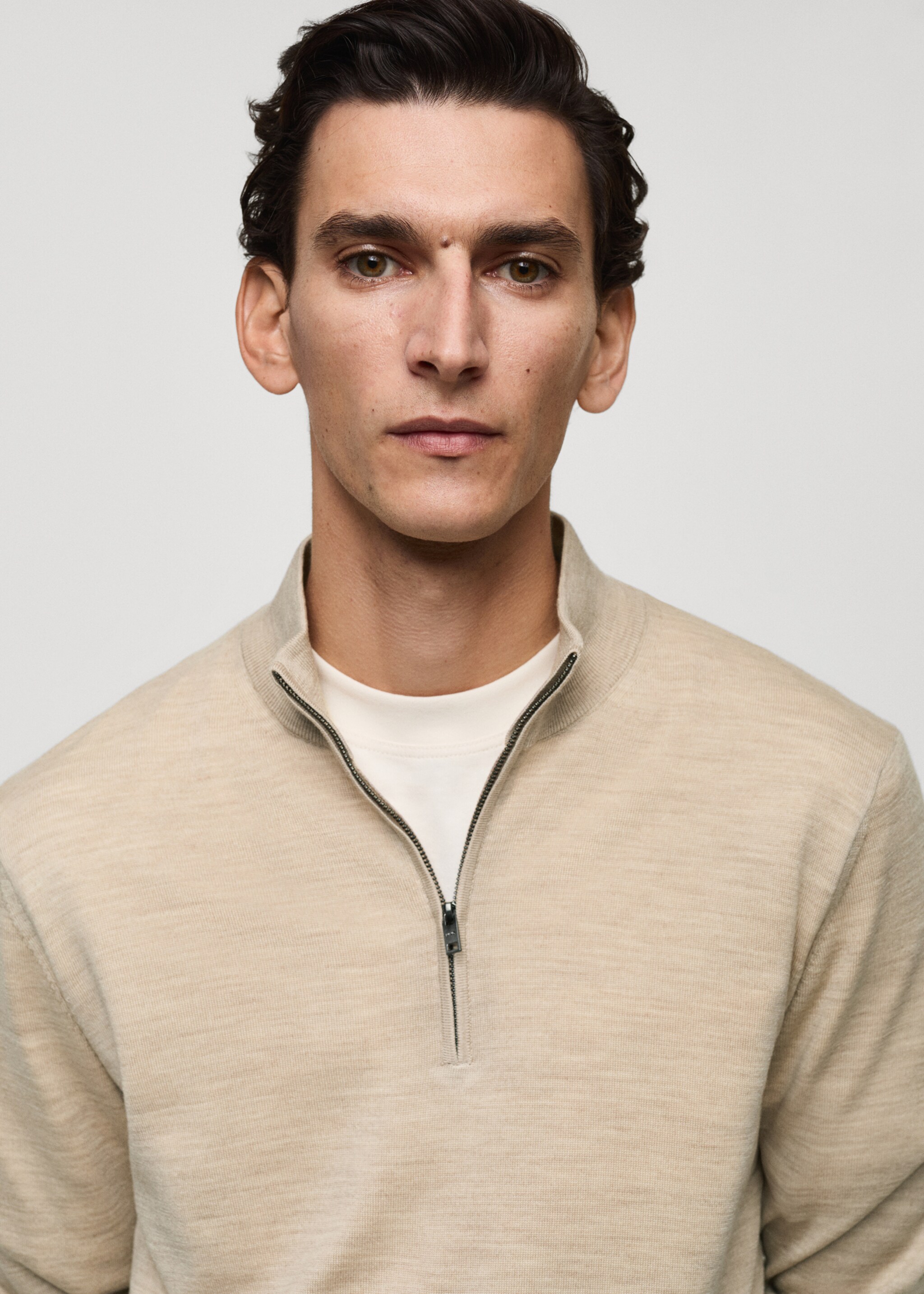 100% merino wool perkins-neck sweater with zip - Details of the article 1