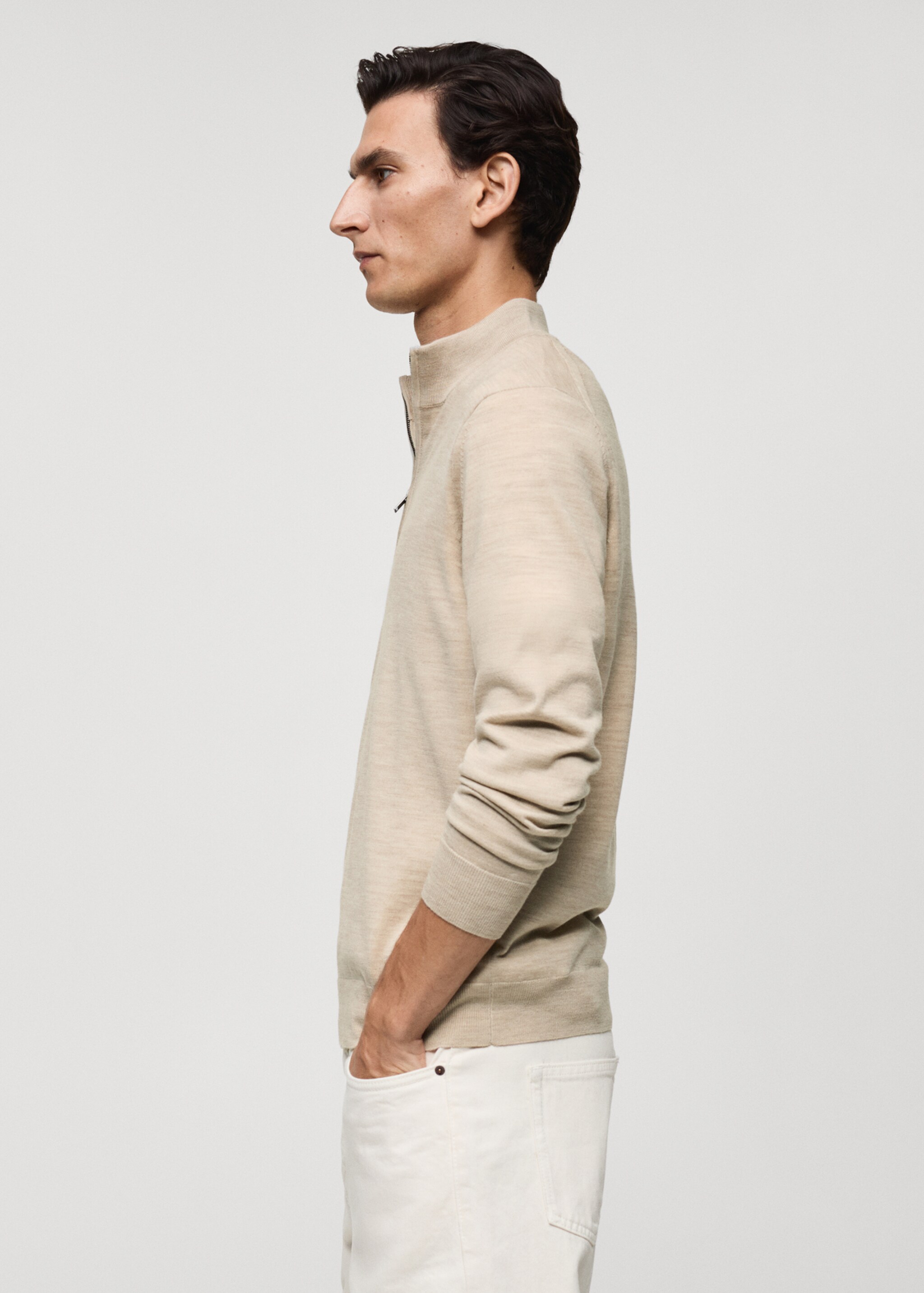 Pullover aus 100 % Merinwolle mit halbhohem Zip-Kragen - Detail des Artikels 2
