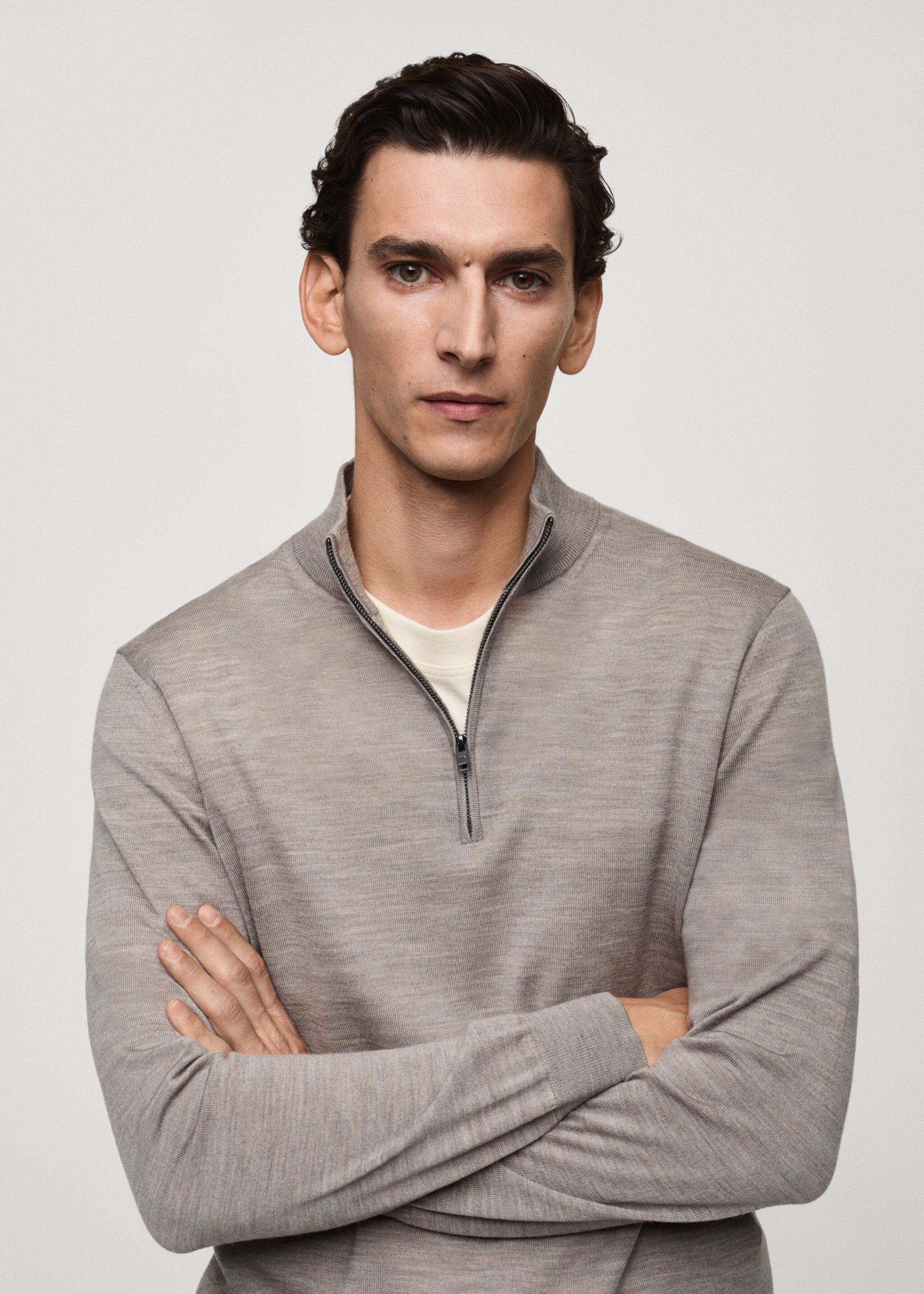 100% merino wool perkins-neck sweater with zip - Details of the article 1