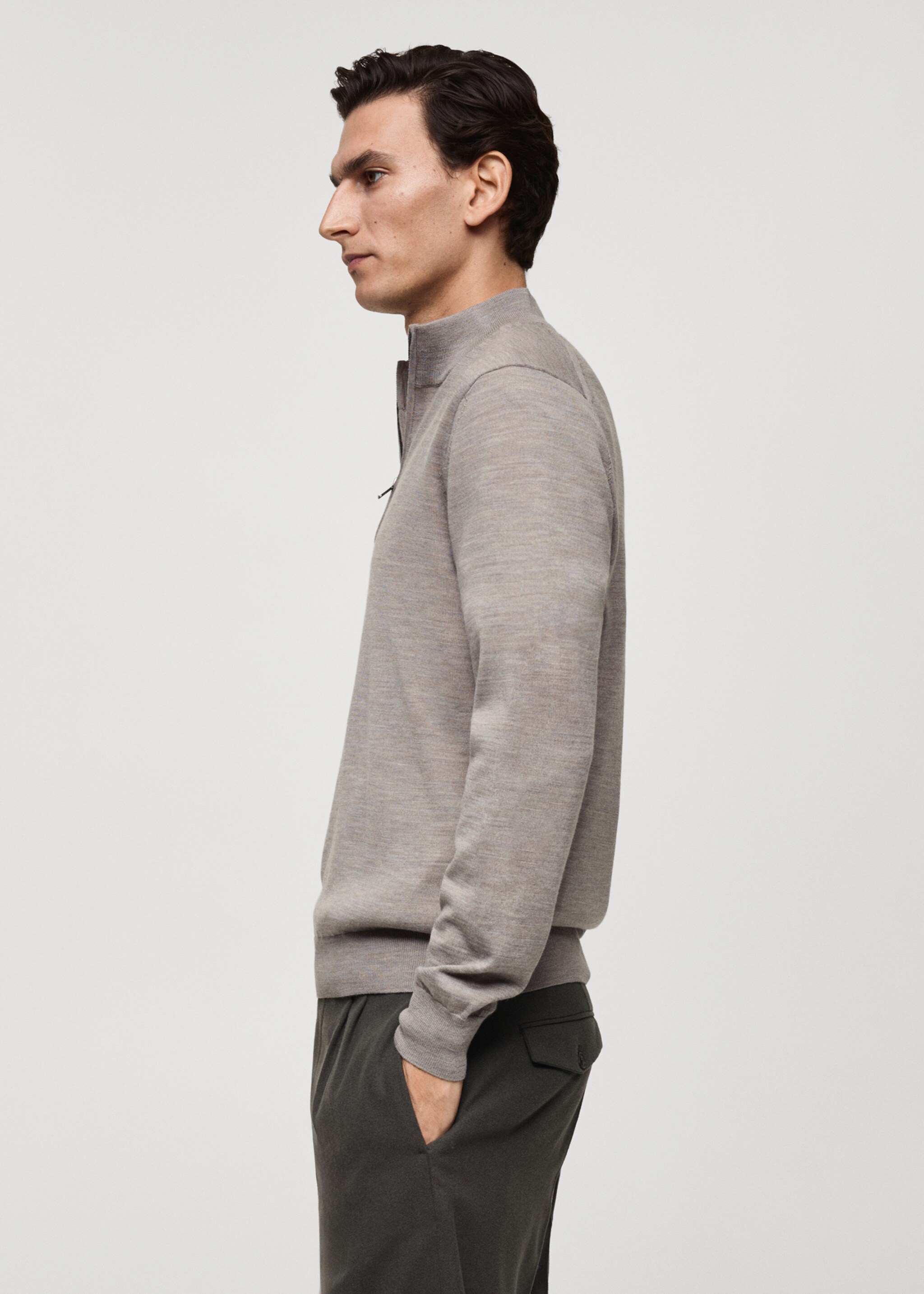 100% merino wool perkins-neck sweater with zip - Details of the article 2