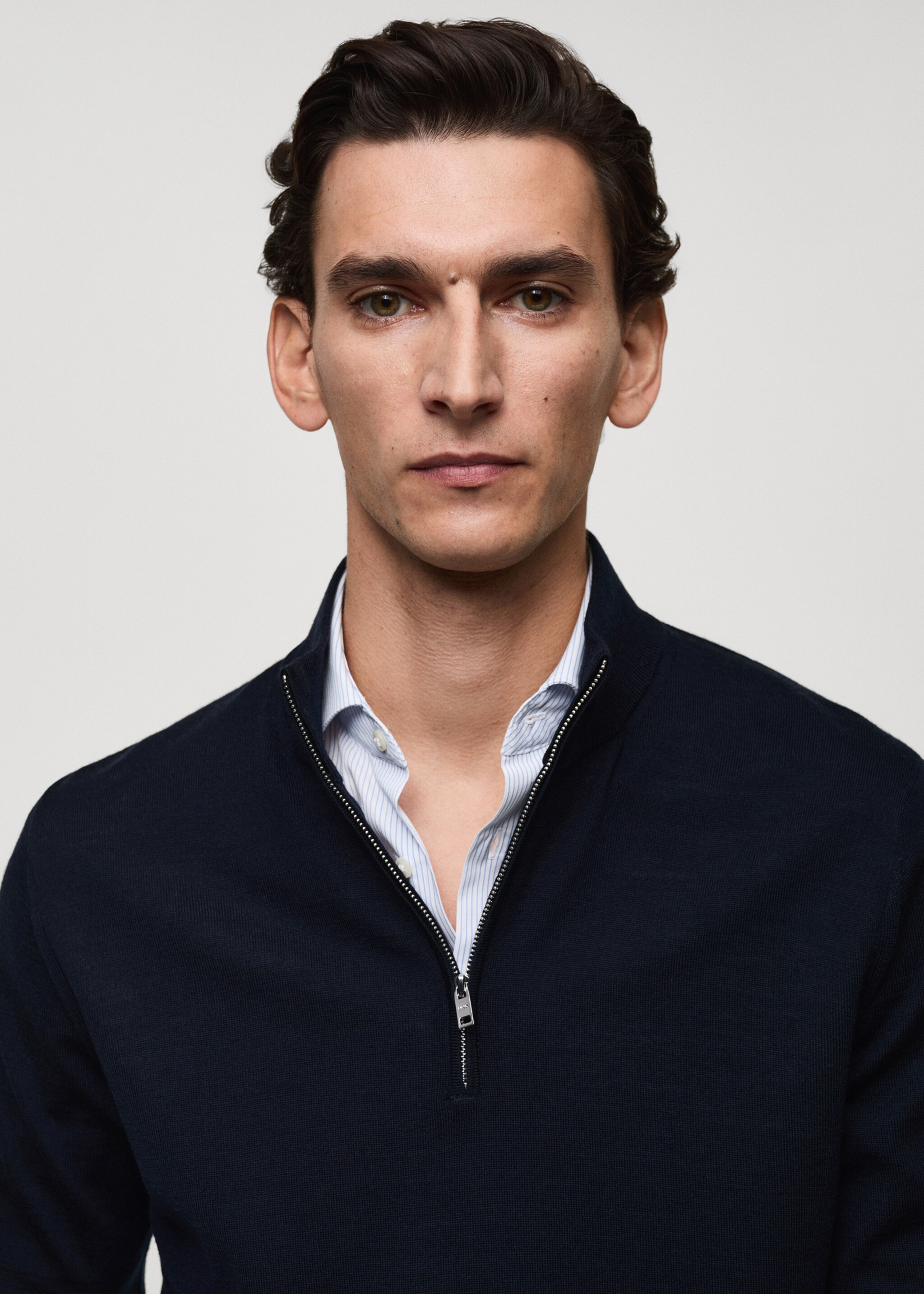 100% merino wool perkins-neck sweater with zip - Details of the article 1