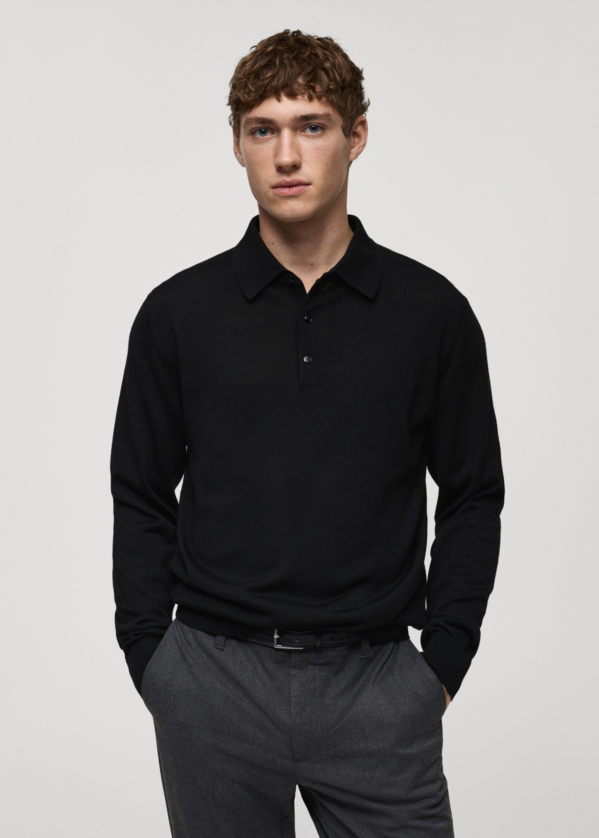 Poloshirt-Pullover aus 100 % Merinowolle - Mittlere Ansicht