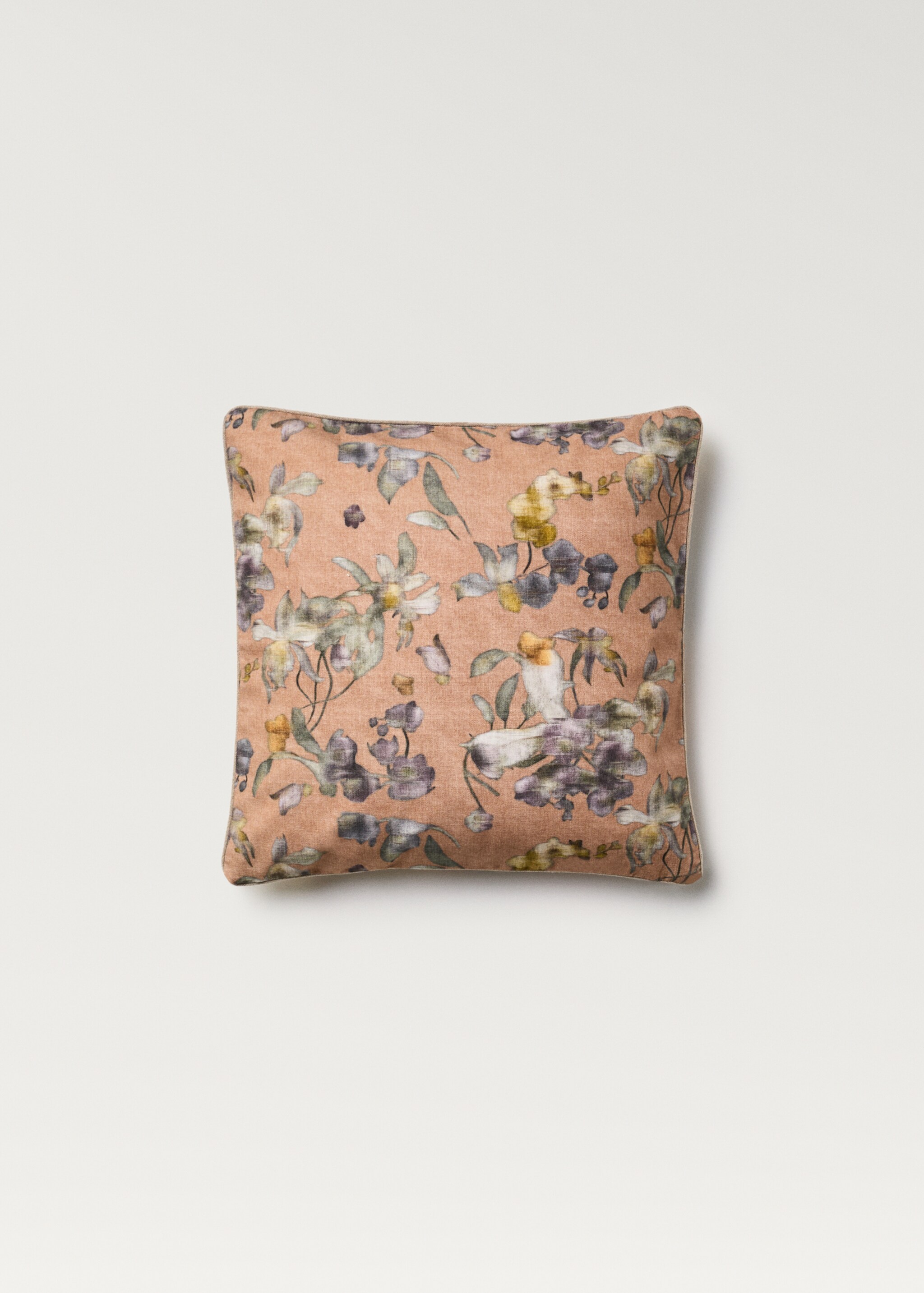 Cushion cover with floral-print trim 45x45 cm - Article without model