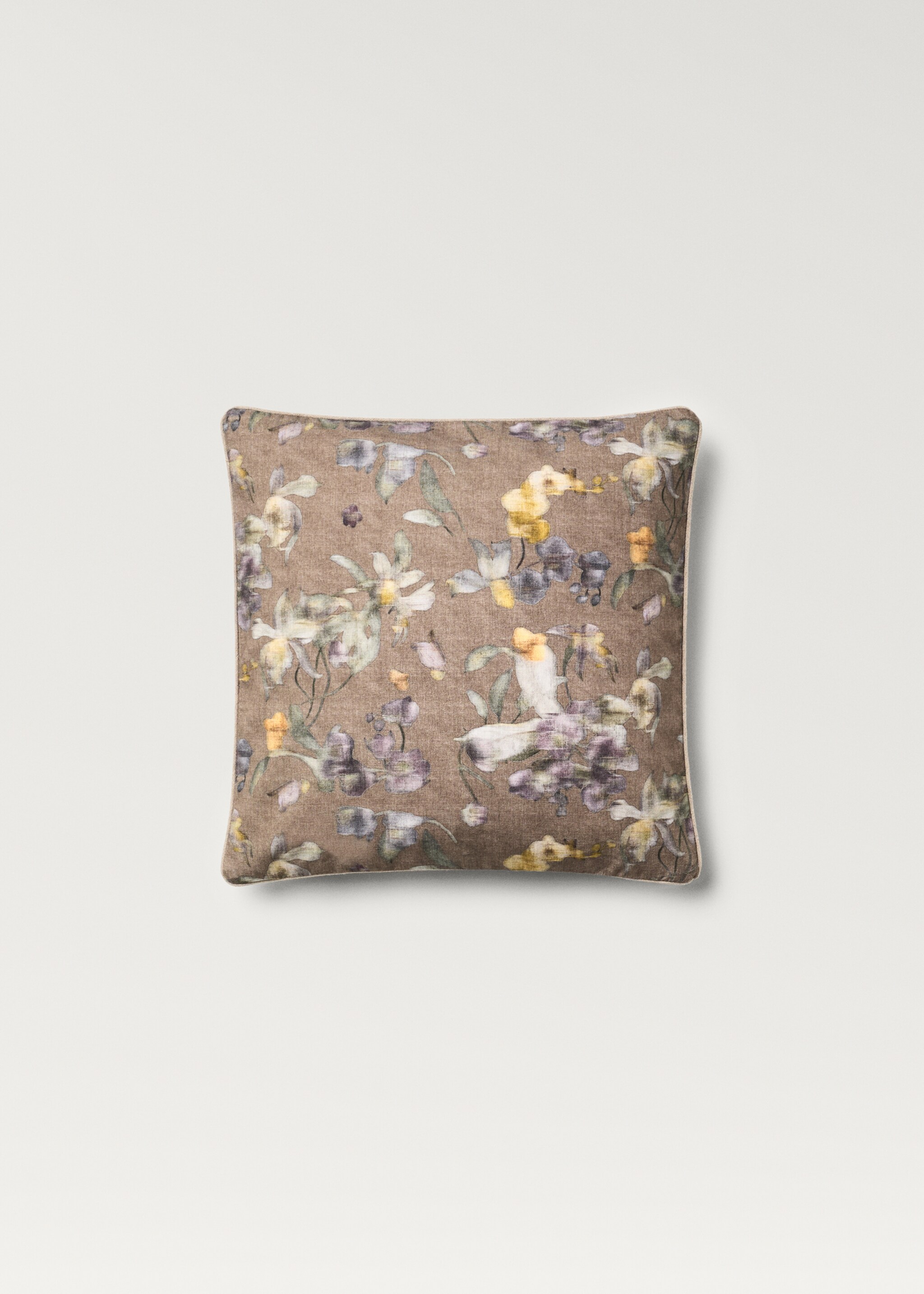 Cushion cover with floral-print trim 45x45 cm - Article without model