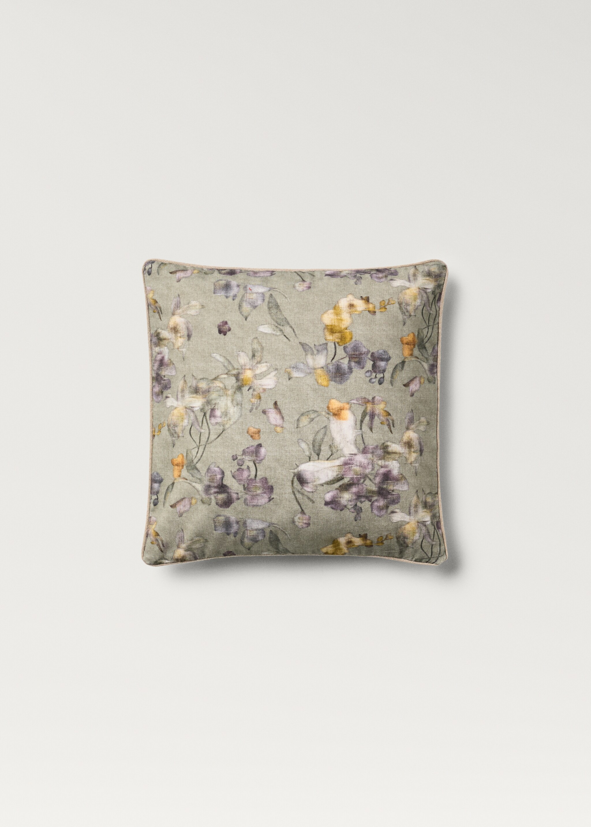 Cushion cover with floral-print trim 45x45 cm - Article without model